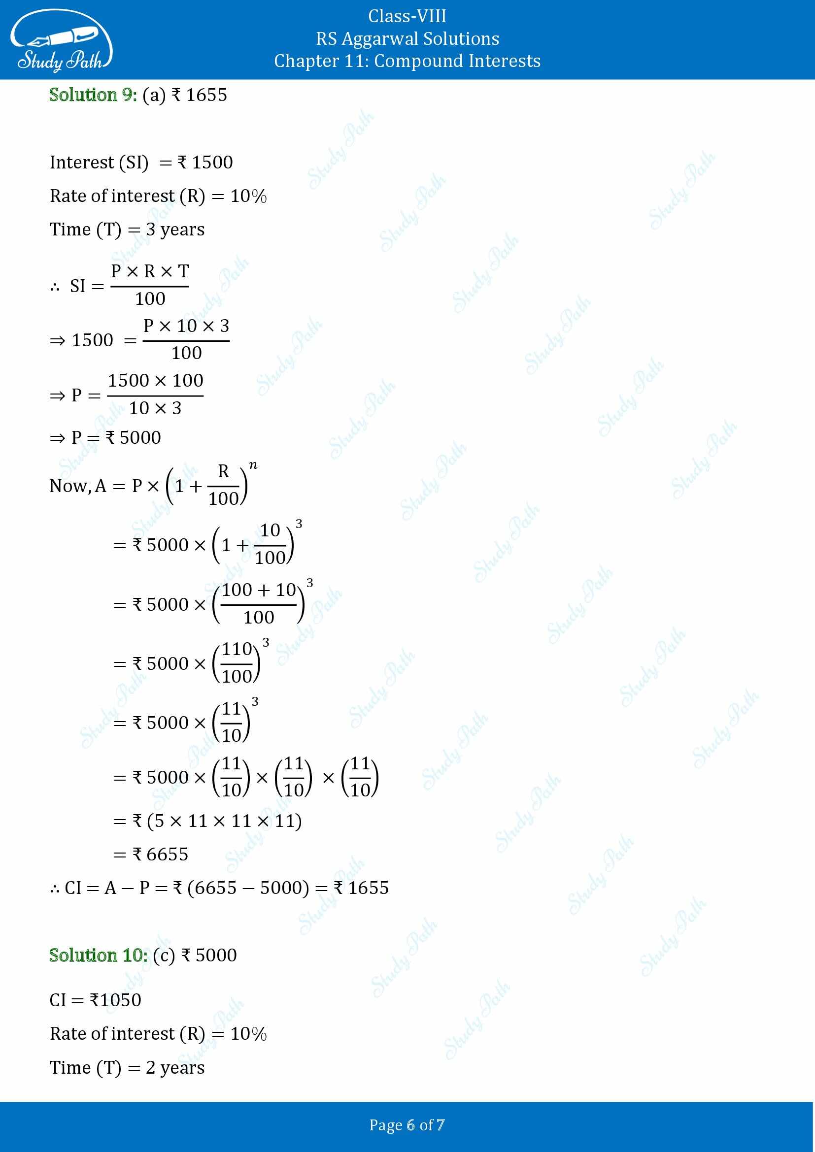 RS Aggarwal Solutions Class 8 Chapter 11 Compound Interests Test Paper 00006