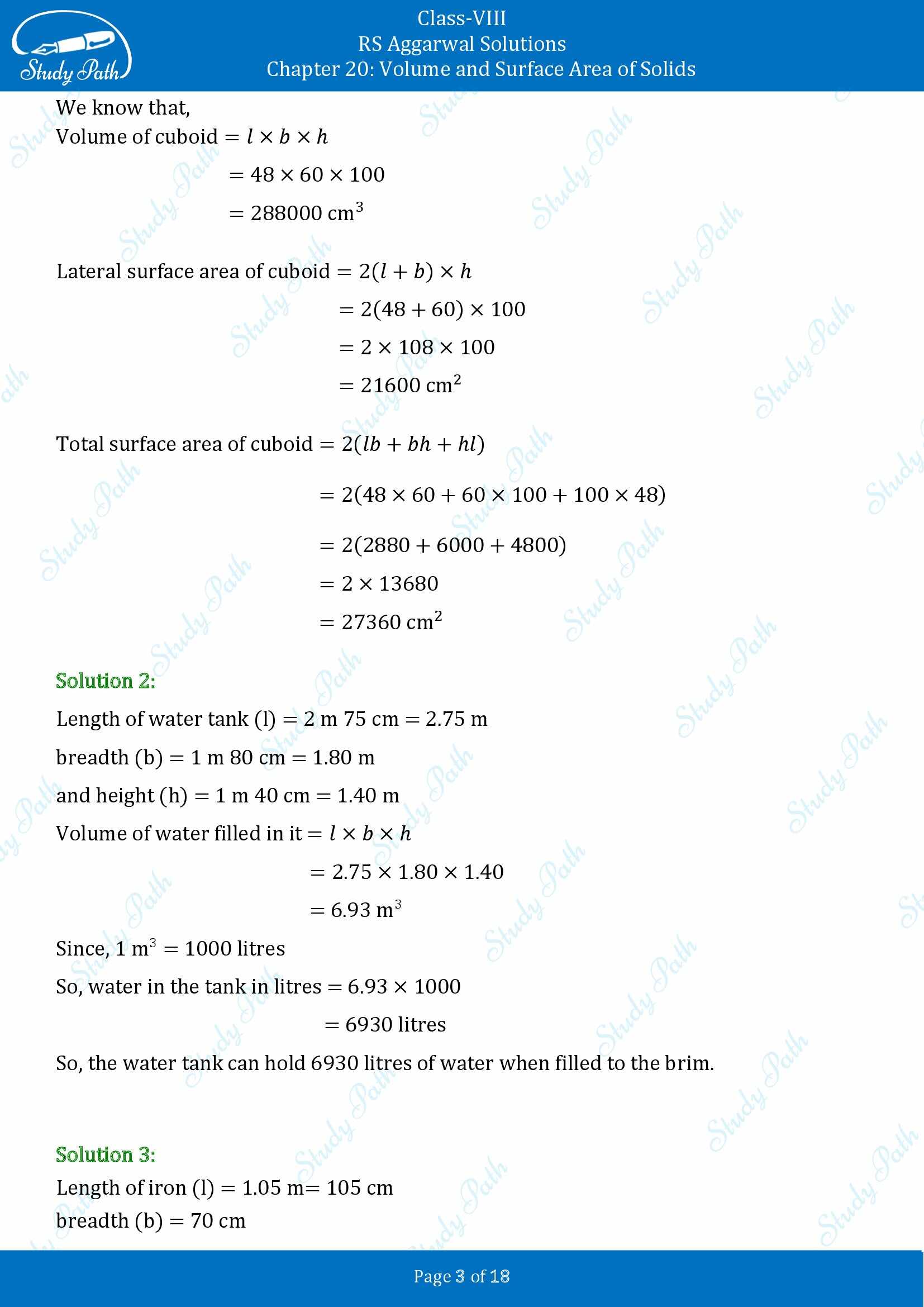 RS Aggarwal Solutions Class 8 Chapter 20 Volume and Surface Area of Solids Exercise 20A 00003