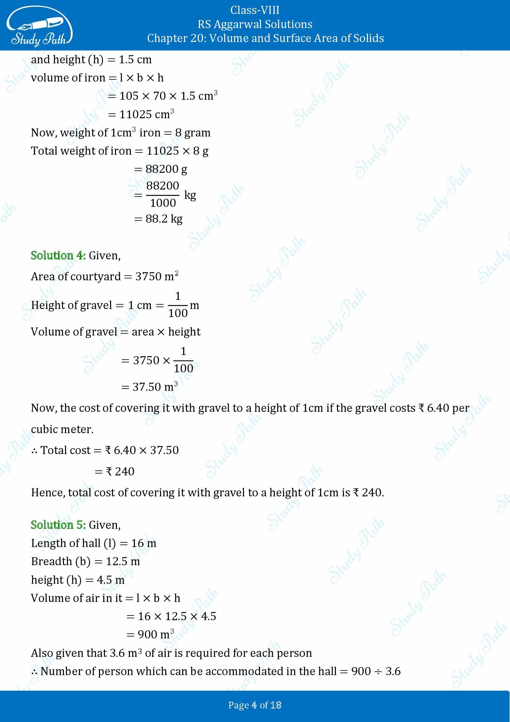 RS Aggarwal Solutions Class 8 Chapter 20 Volume and Surface Area of Solids Exercise 20A 00004