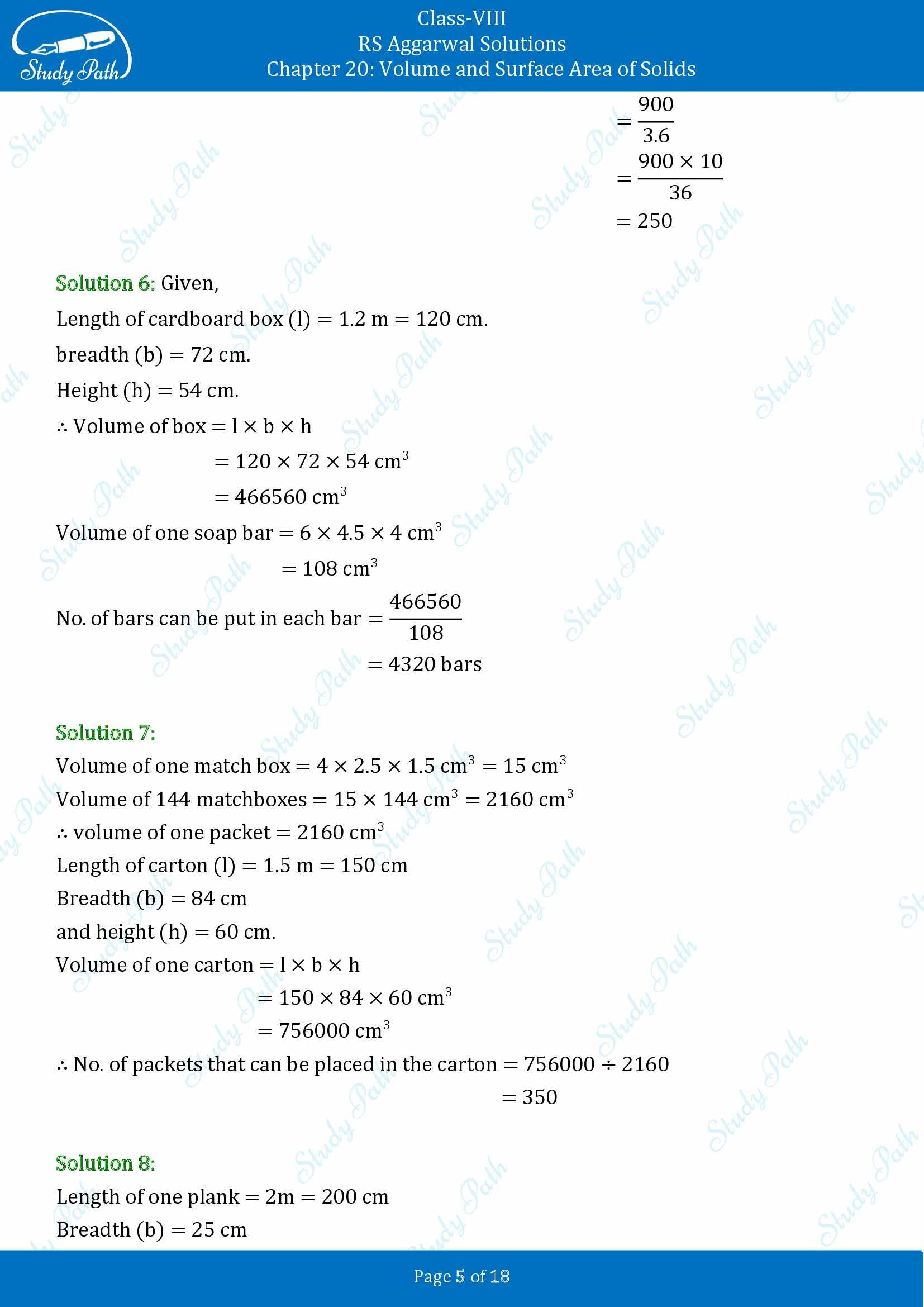 RS Aggarwal Solutions Class 8 Chapter 20 Volume and Surface Area of Solids Exercise 20A 00005