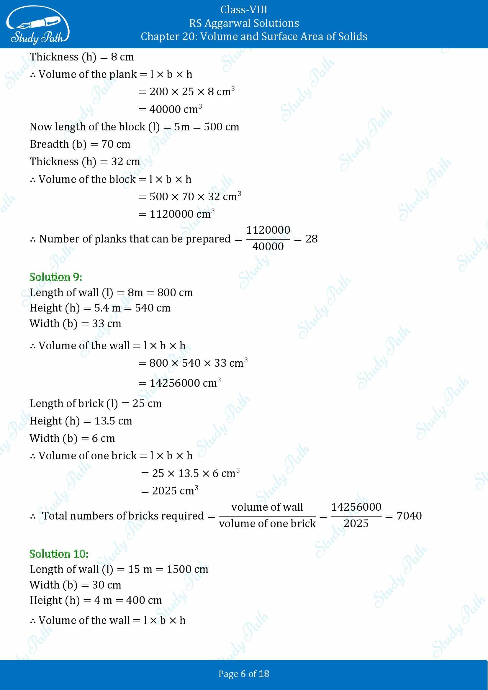 RS Aggarwal Solutions Class 8 Chapter 20 Volume and Surface Area of Solids Exercise 20A 00006