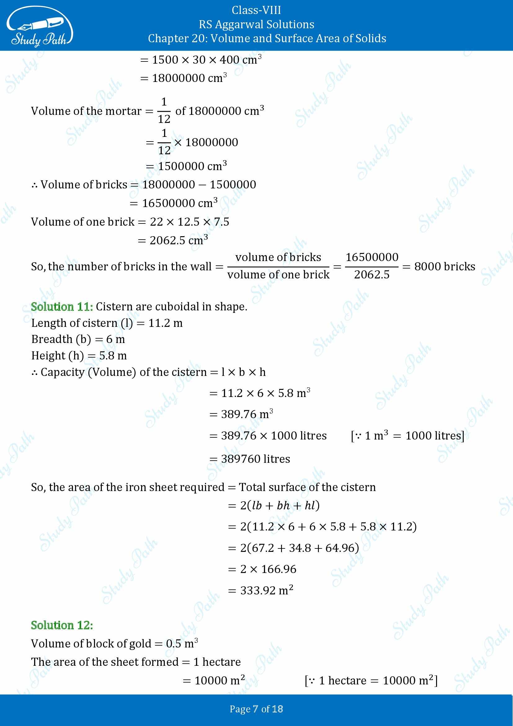 RS Aggarwal Solutions Class 8 Chapter 20 Volume and Surface Area of Solids Exercise 20A 00007