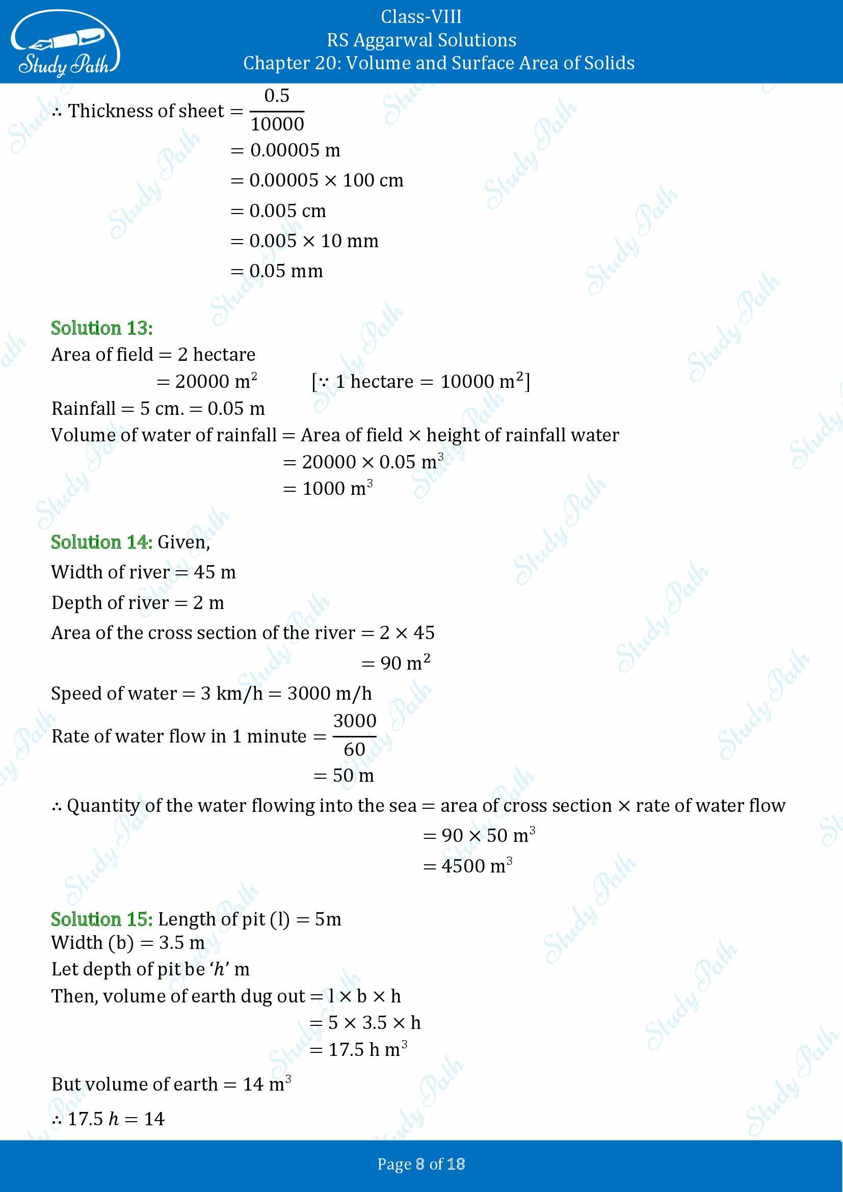 RS Aggarwal Solutions Class 8 Chapter 20 Volume and Surface Area of Solids Exercise 20A 00008