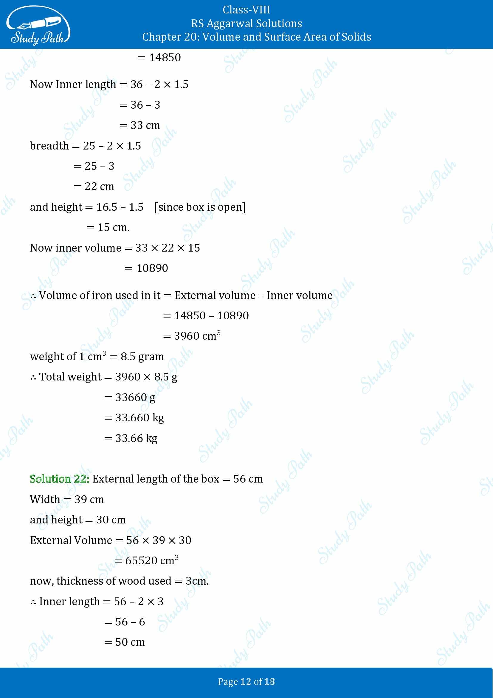 RS Aggarwal Solutions Class 8 Chapter 20 Volume and Surface Area of Solids Exercise 20A 00012