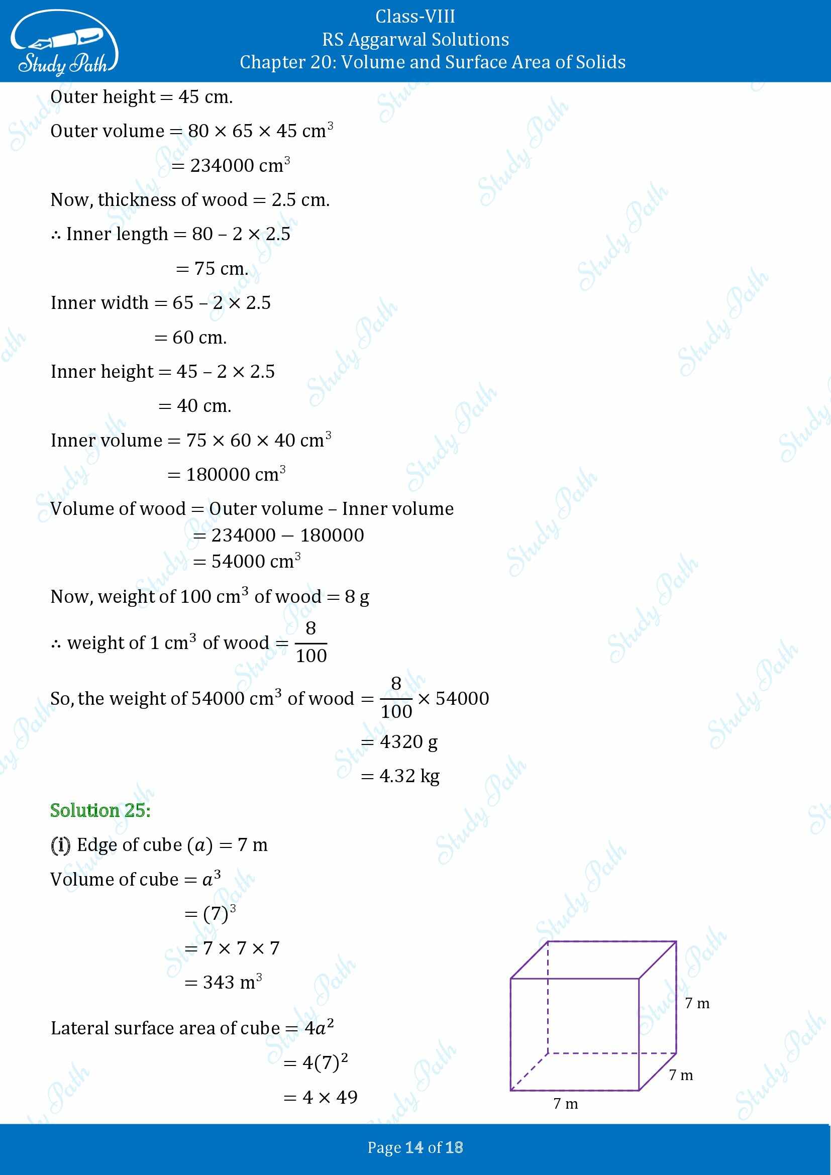 RS Aggarwal Solutions Class 8 Chapter 20 Volume and Surface Area of Solids Exercise 20A 00014