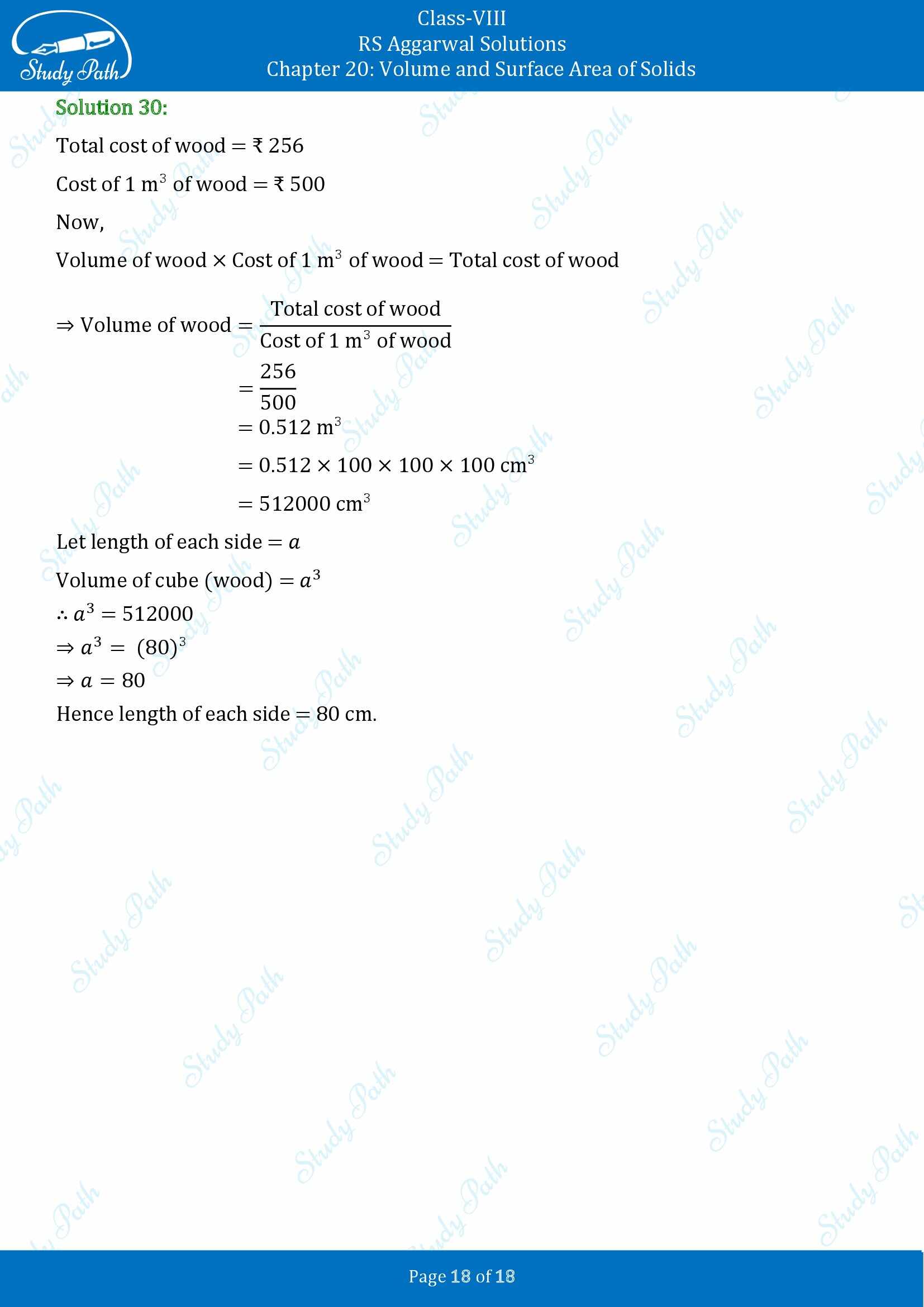 RS Aggarwal Solutions Class 8 Chapter 20 Volume and Surface Area of Solids Exercise 20A 00018