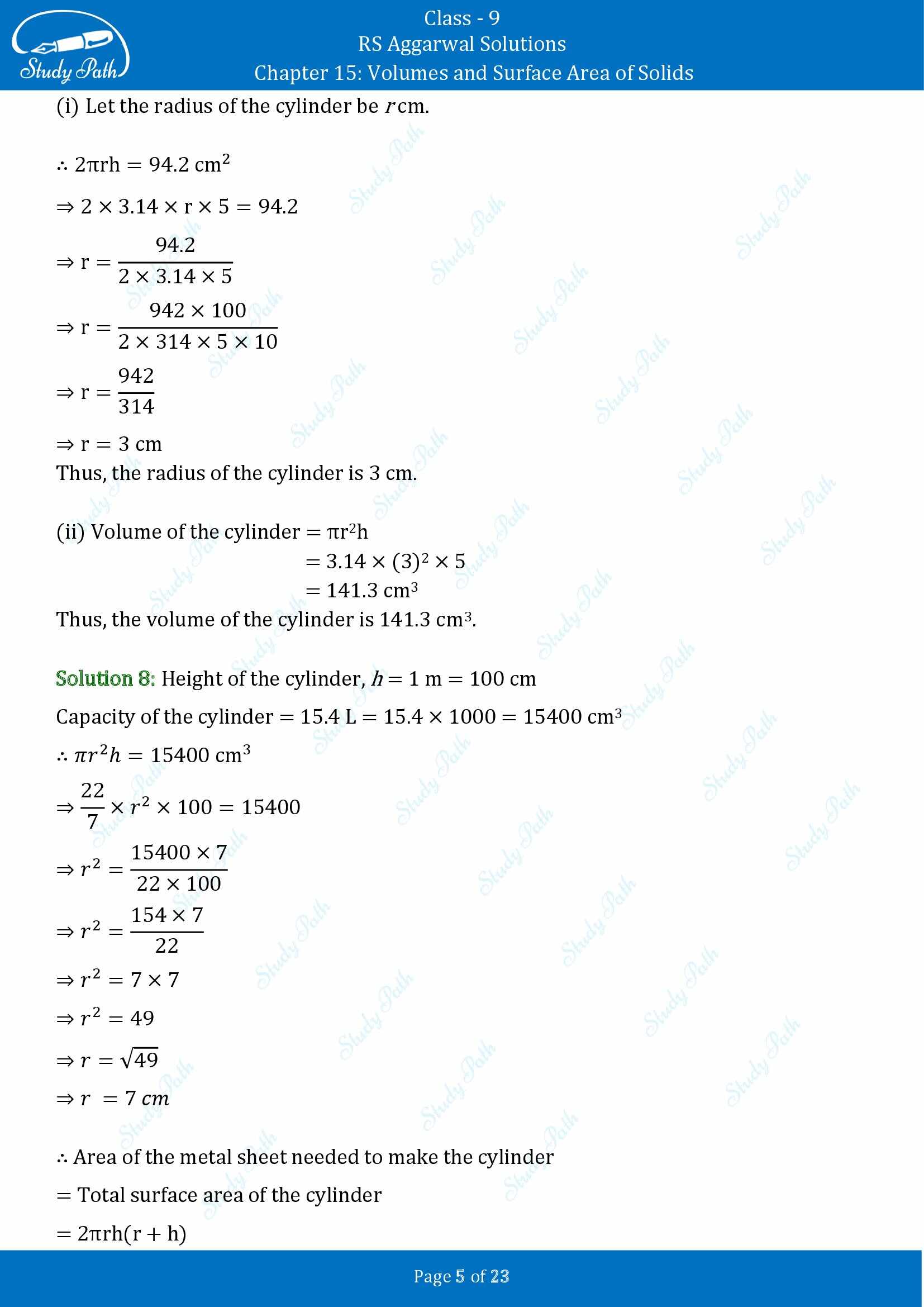 RS Aggarwal Solutions Class 9 Chapter 15 Volumes and Surface Area of Solids Exercise 15B 00005