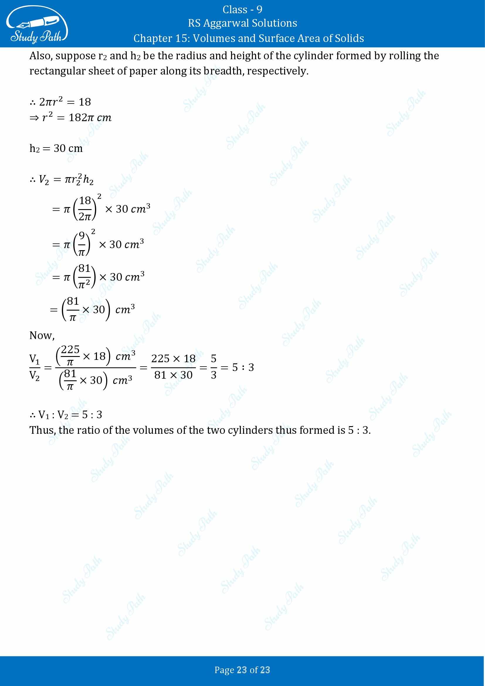 RS Aggarwal Solutions Class 9 Chapter 15 Volumes and Surface Area of Solids Exercise 15B 00023