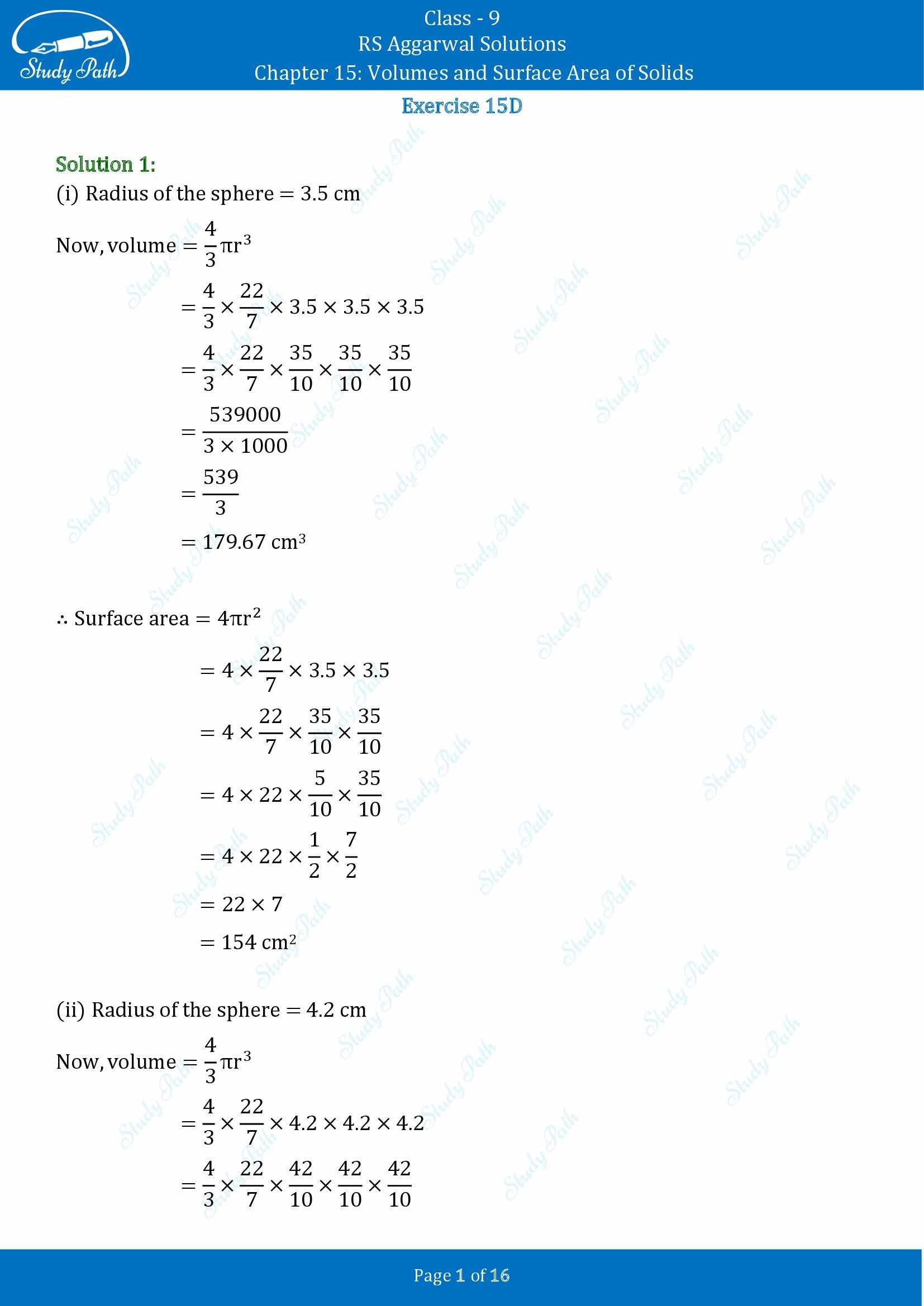 RS Aggarwal Solutions Class 9 Chapter 15 Volumes and Surface Area of Solids Exercise 15D 00001