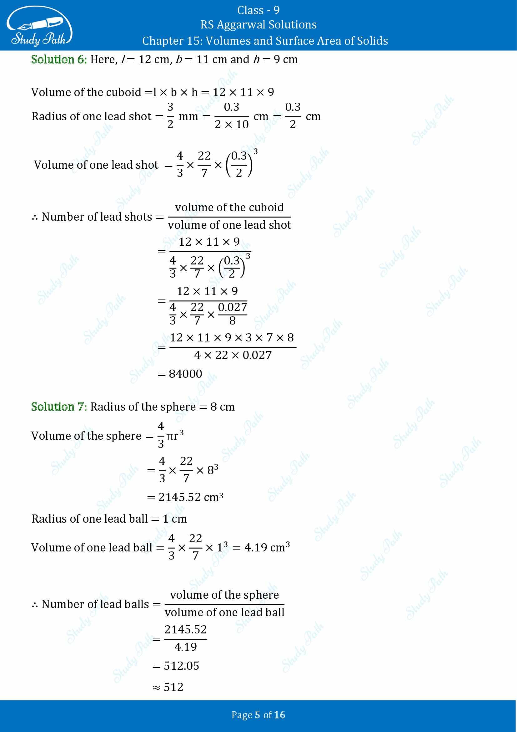 RS Aggarwal Solutions Class 9 Chapter 15 Volumes and Surface Area of Solids Exercise 15D 00005