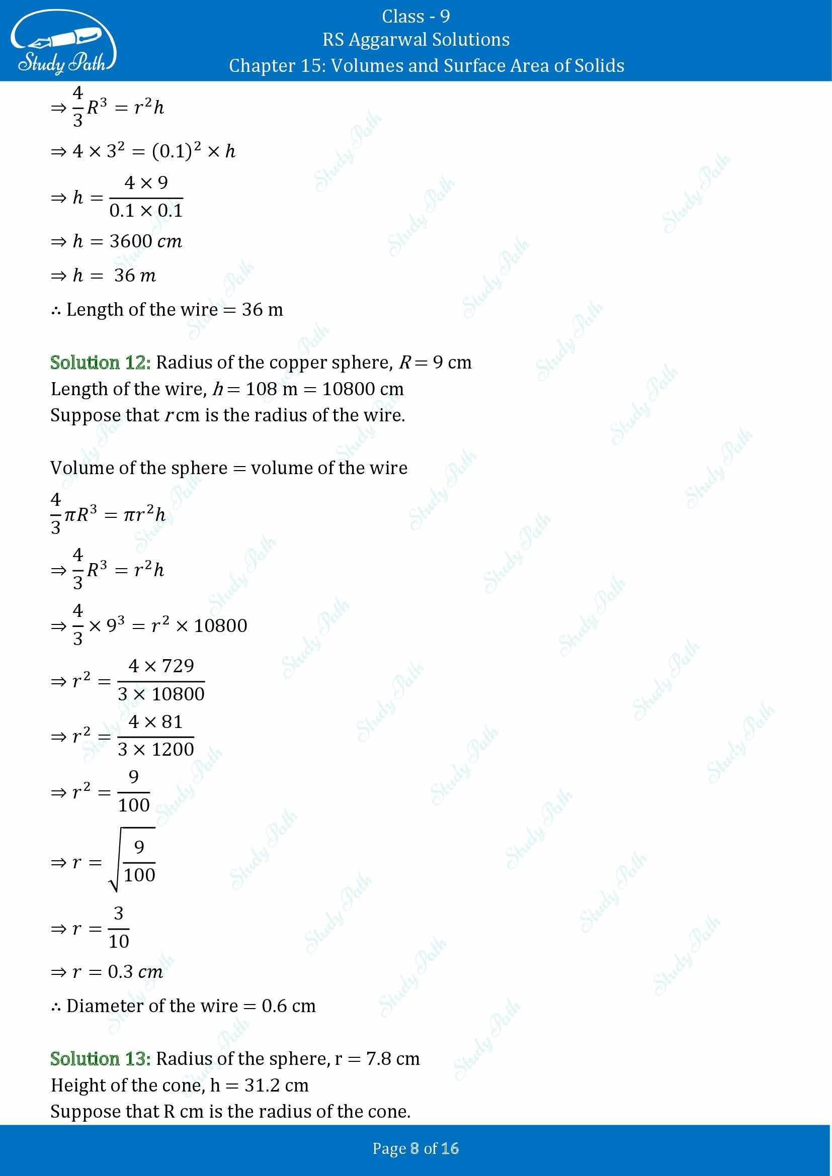 RS Aggarwal Solutions Class 9 Chapter 15 Volumes and Surface Area of Solids Exercise 15D 00008