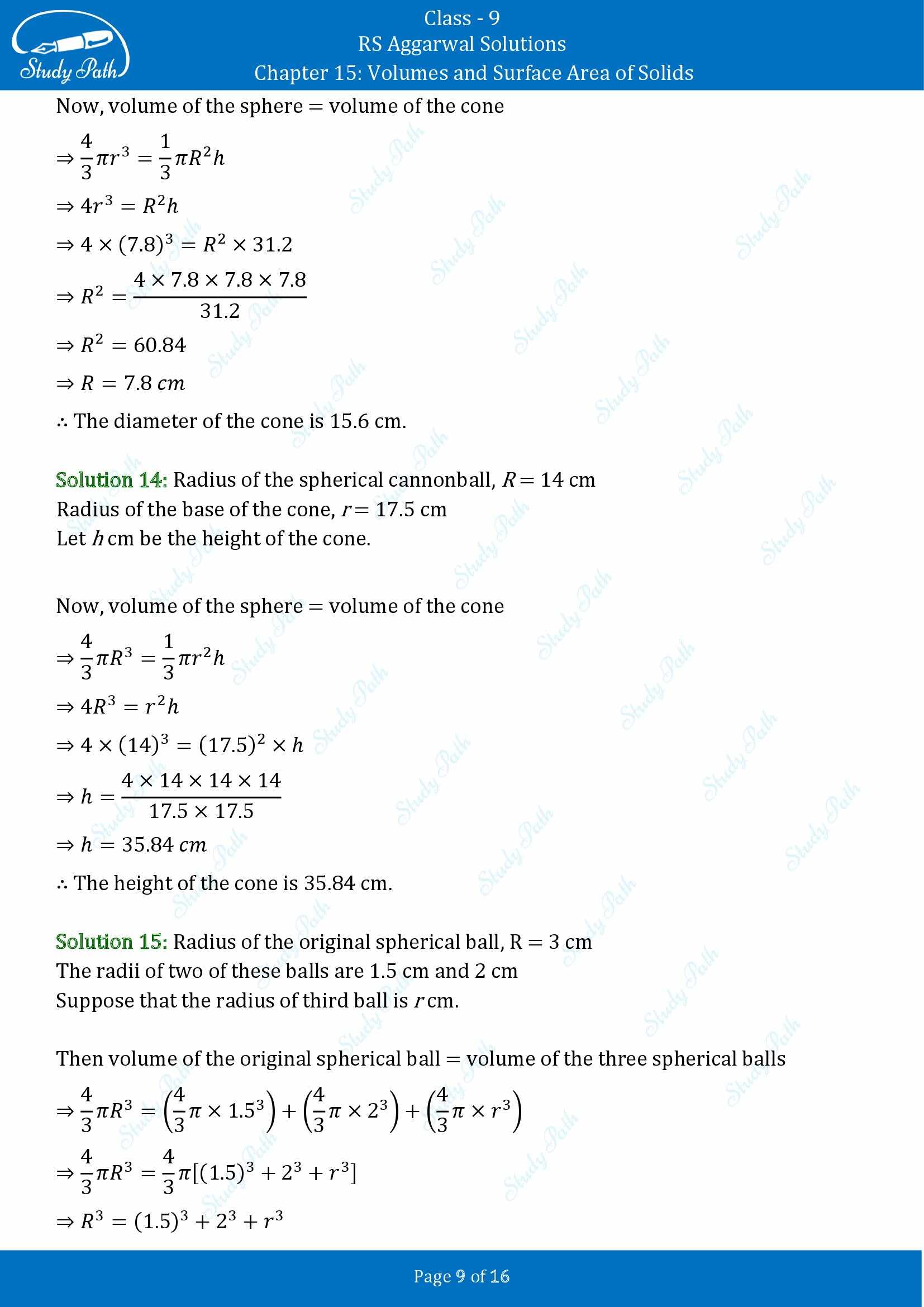 RS Aggarwal Solutions Class 9 Chapter 15 Volumes and Surface Area of Solids Exercise 15D 00009