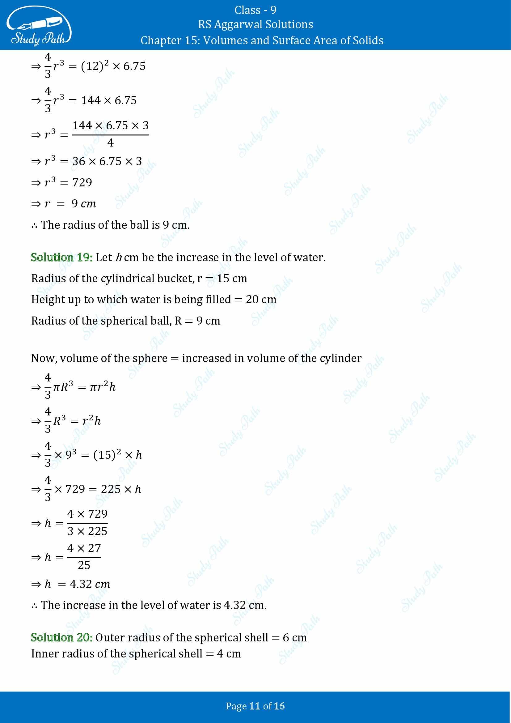 RS Aggarwal Solutions Class 9 Chapter 15 Volumes and Surface Area of Solids Exercise 15D 00011