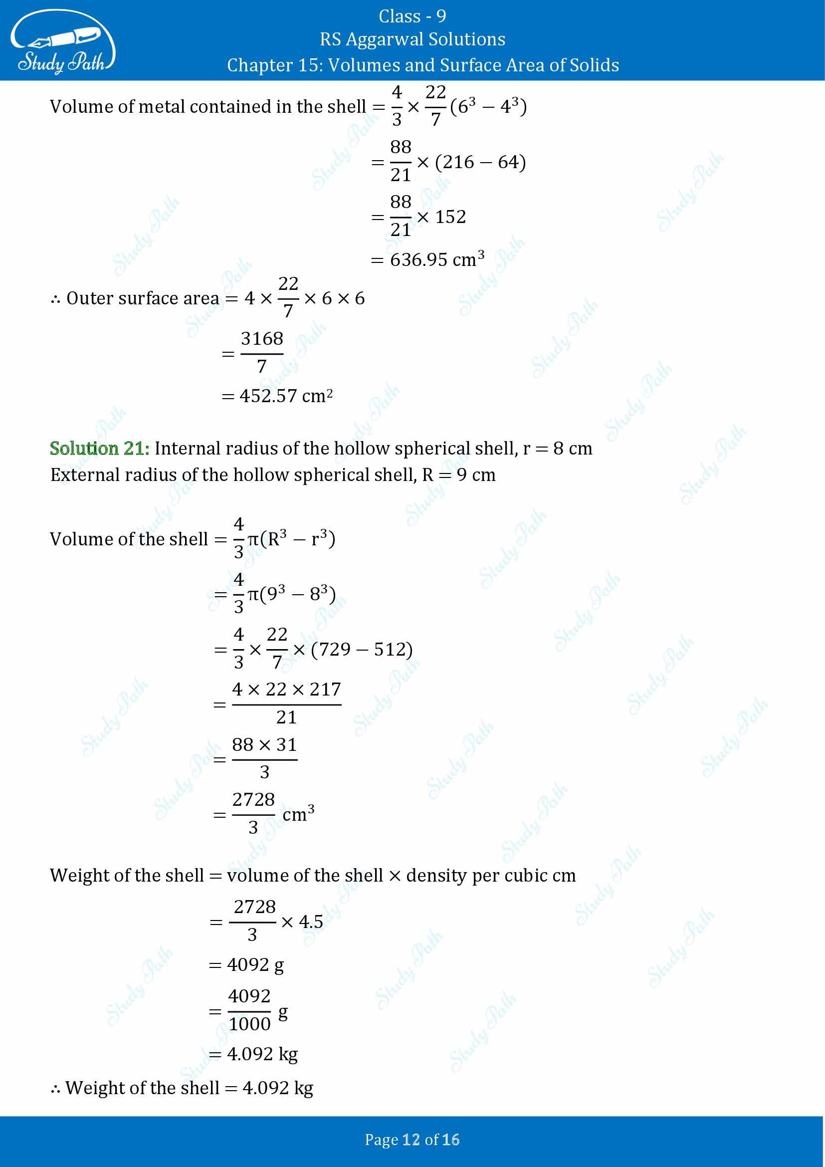 RS Aggarwal Solutions Class 9 Chapter 15 Volumes and Surface Area of Solids Exercise 15D 00012
