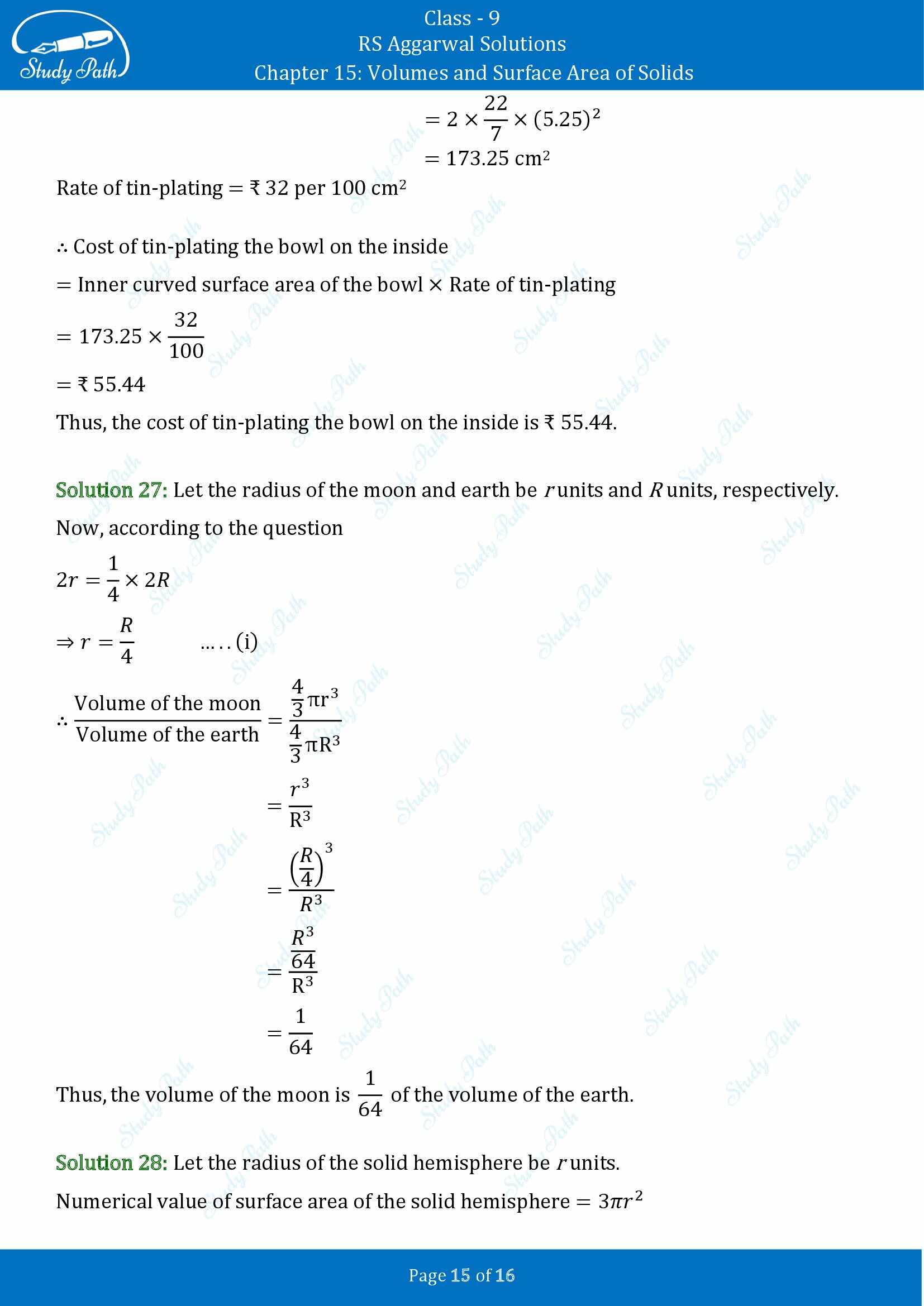 RS Aggarwal Solutions Class 9 Chapter 15 Volumes and Surface Area of Solids Exercise 15D 00015