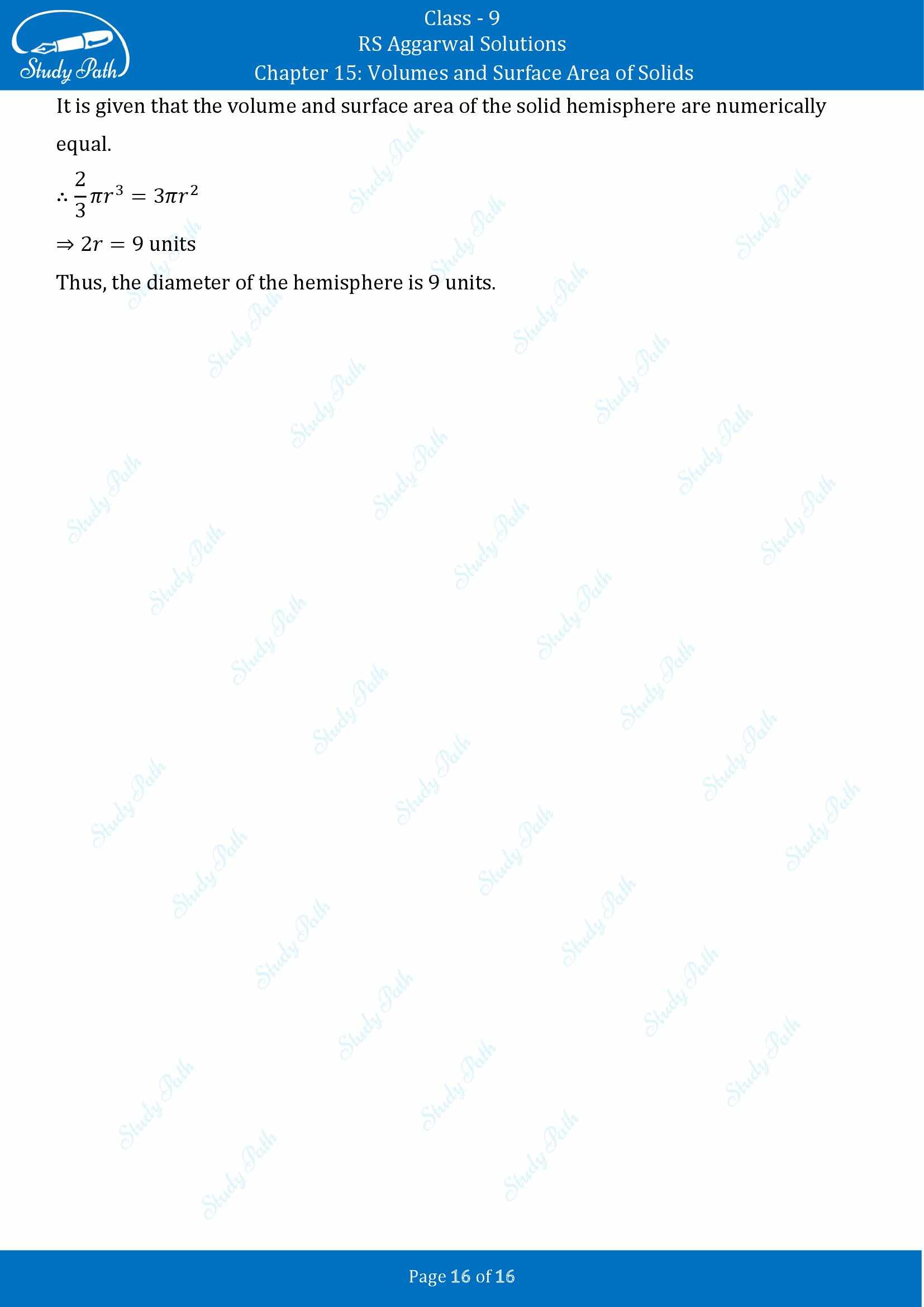RS Aggarwal Solutions Class 9 Chapter 15 Volumes and Surface Area of Solids Exercise 15D 00016