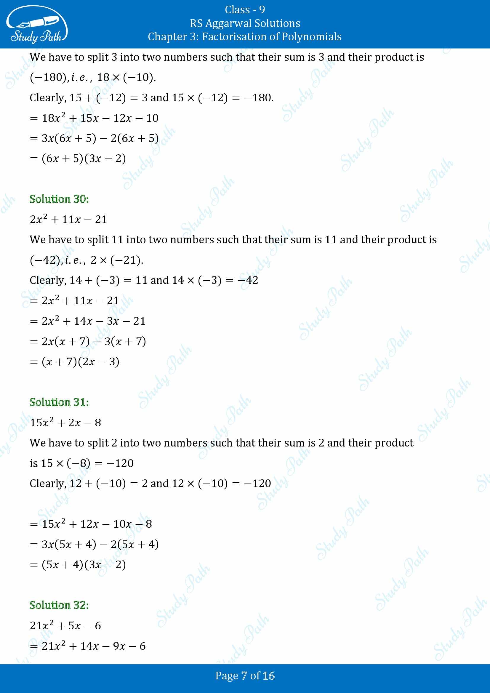 RS Aggarwal Solutions Class 9 Chapter 3 Factorisation of Polynomials Exercise 3C 00007