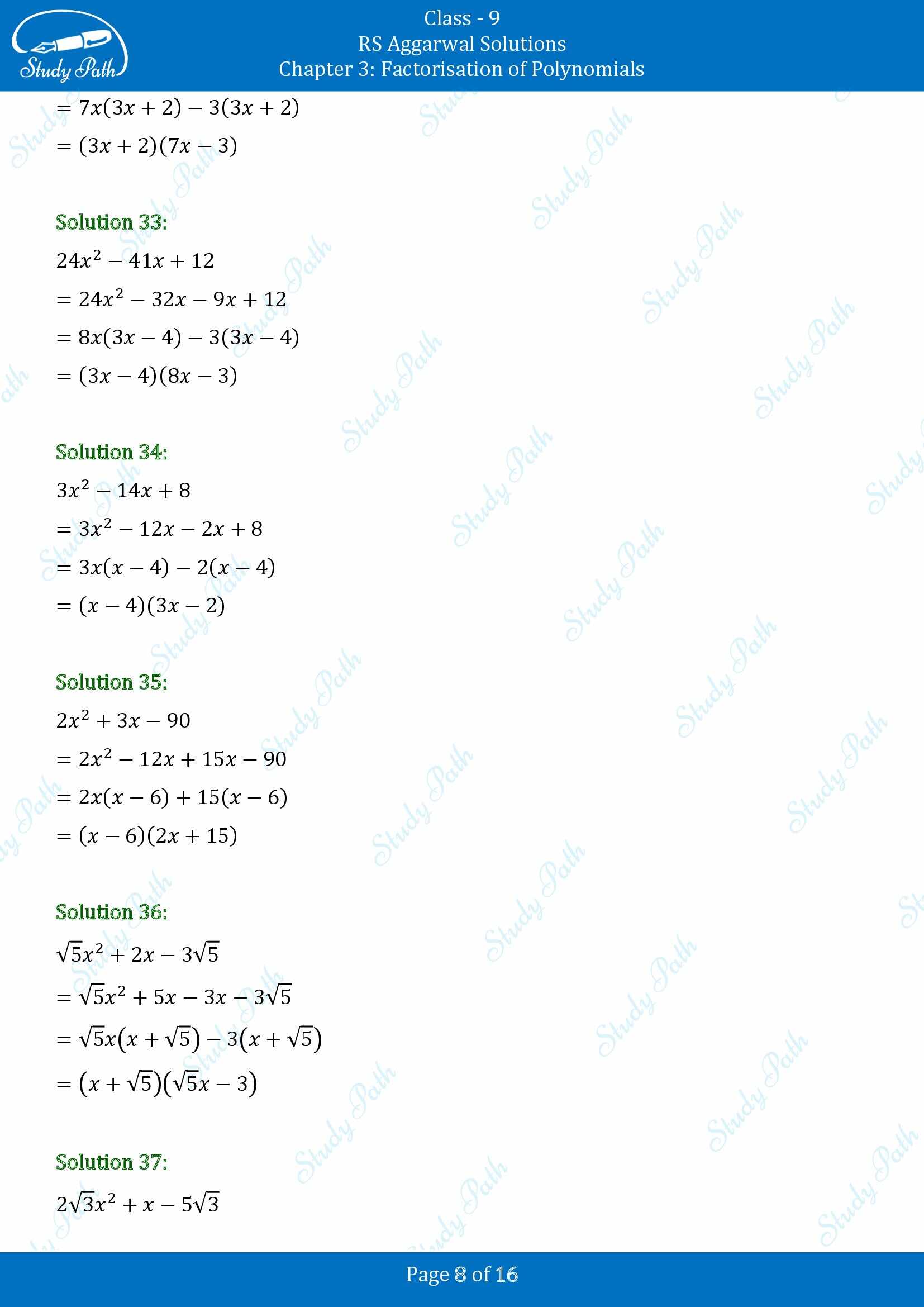RS Aggarwal Solutions Class 9 Chapter 3 Factorisation of Polynomials Exercise 3C 00008