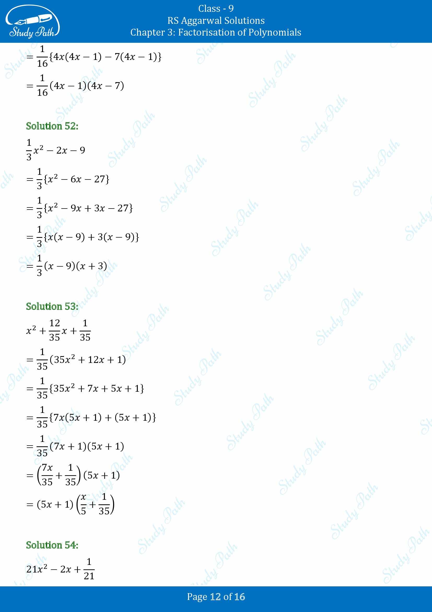 RS Aggarwal Solutions Class 9 Chapter 3 Factorisation of Polynomials Exercise 3C 00012