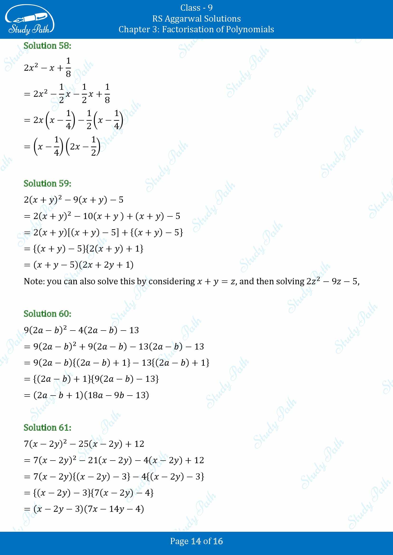 RS Aggarwal Solutions Class 9 Chapter 3 Factorisation of Polynomials Exercise 3C 00014