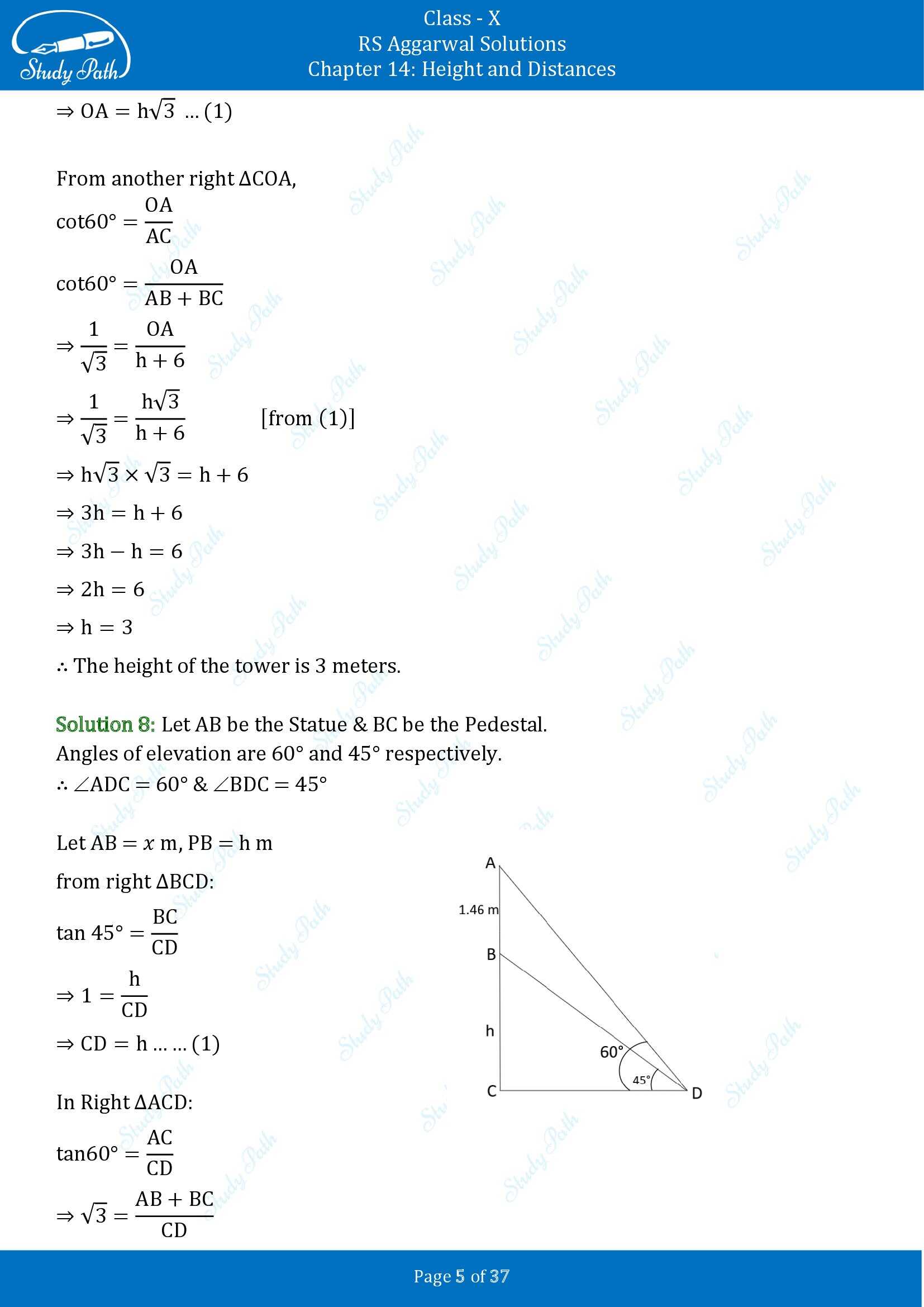 RS Aggarwal Solutions for Class 10 Chapter 14 Height and Distances Exercise 14 00005