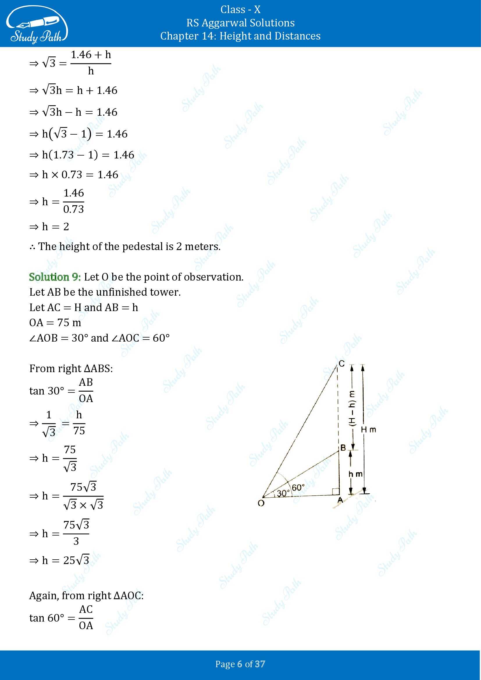 RS Aggarwal Solutions for Class 10 Chapter 14 Height and Distances Exercise 14 00006