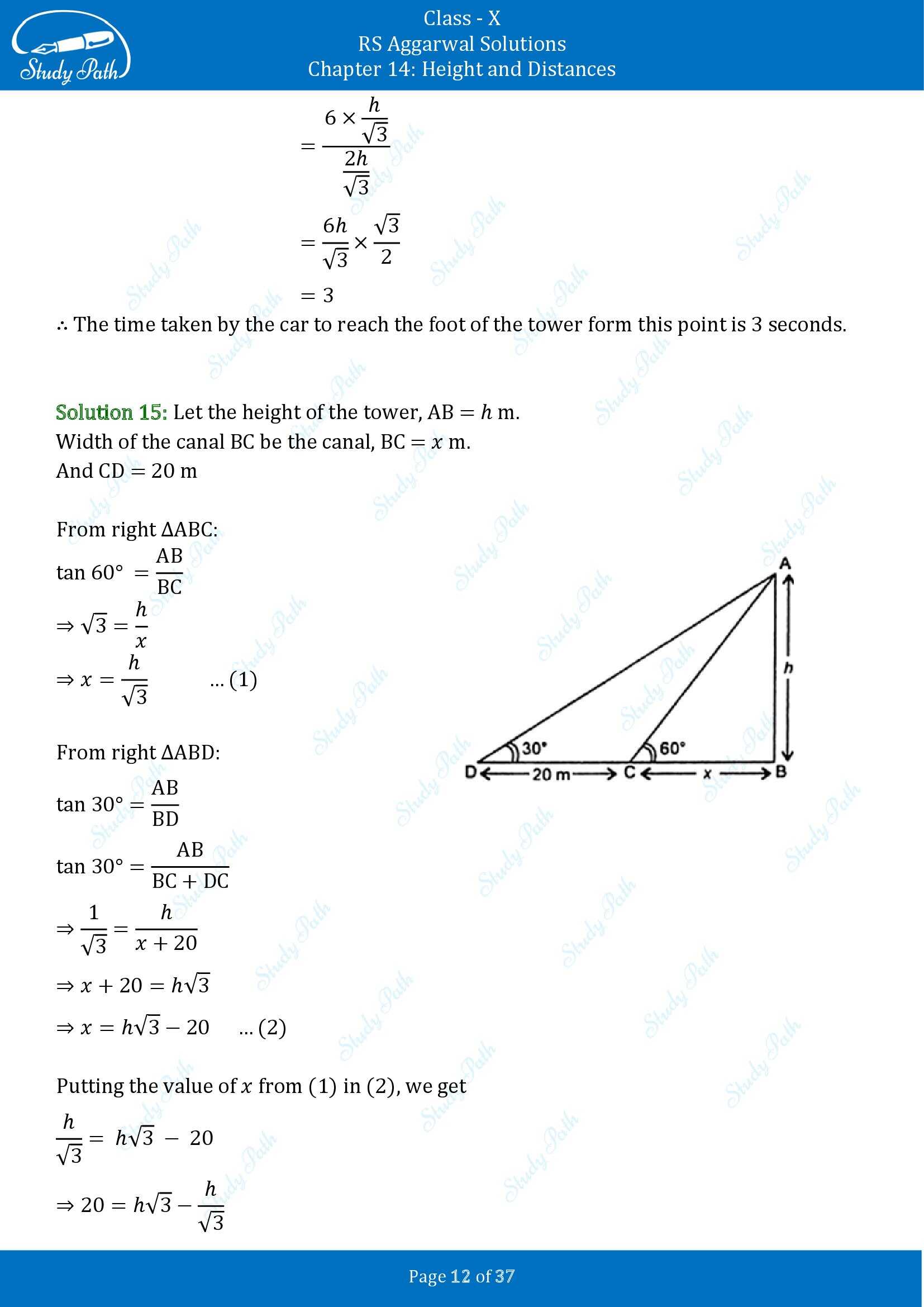 RS Aggarwal Solutions for Class 10 Chapter 14 Height and Distances Exercise 14 00012