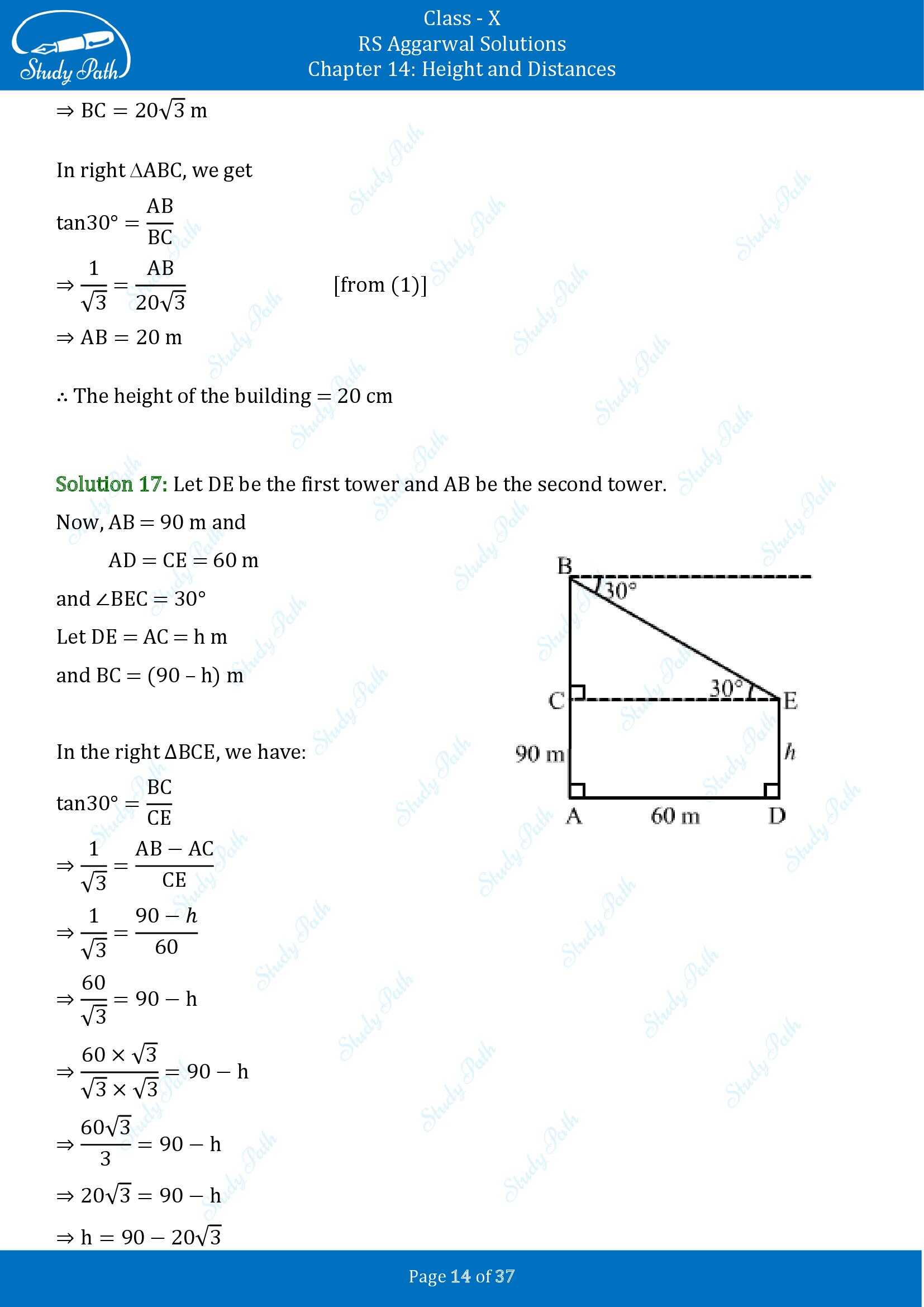 RS Aggarwal Solutions for Class 10 Chapter 14 Height and Distances Exercise 14 00014