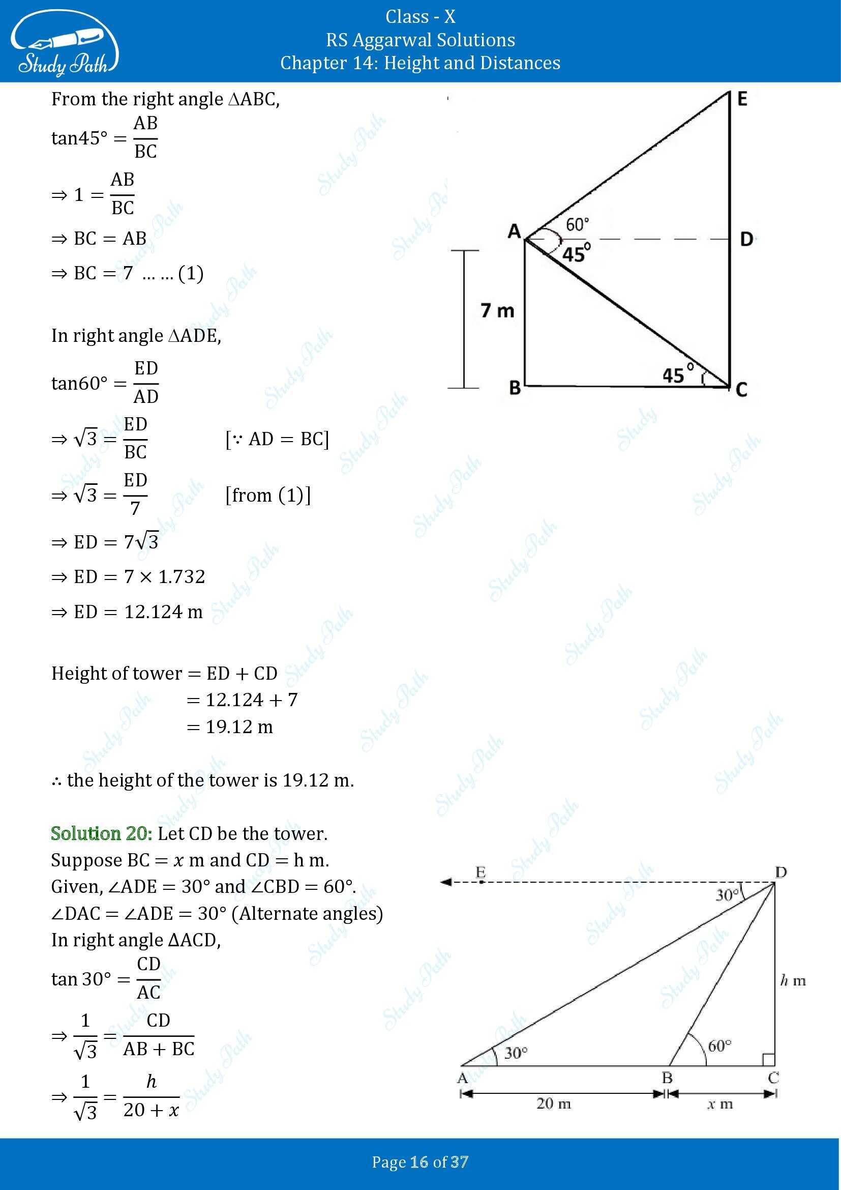 RS Aggarwal Solutions for Class 10 Chapter 14 Height and Distances Exercise 14 00016