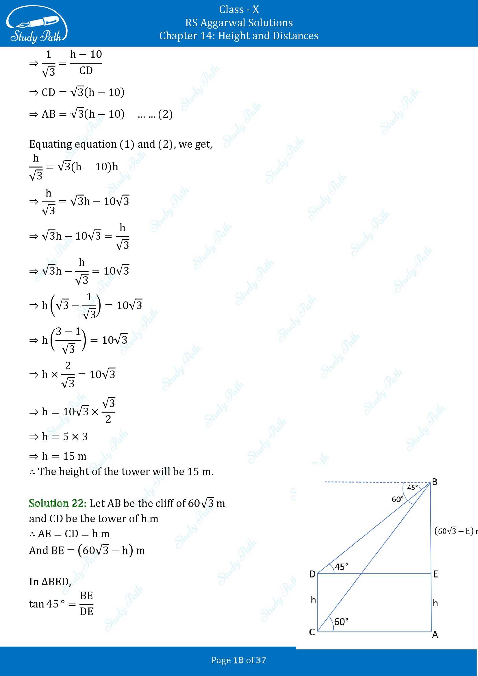 RS Aggarwal Solutions for Class 10 Chapter 14 Height and Distances Exercise 14 00018