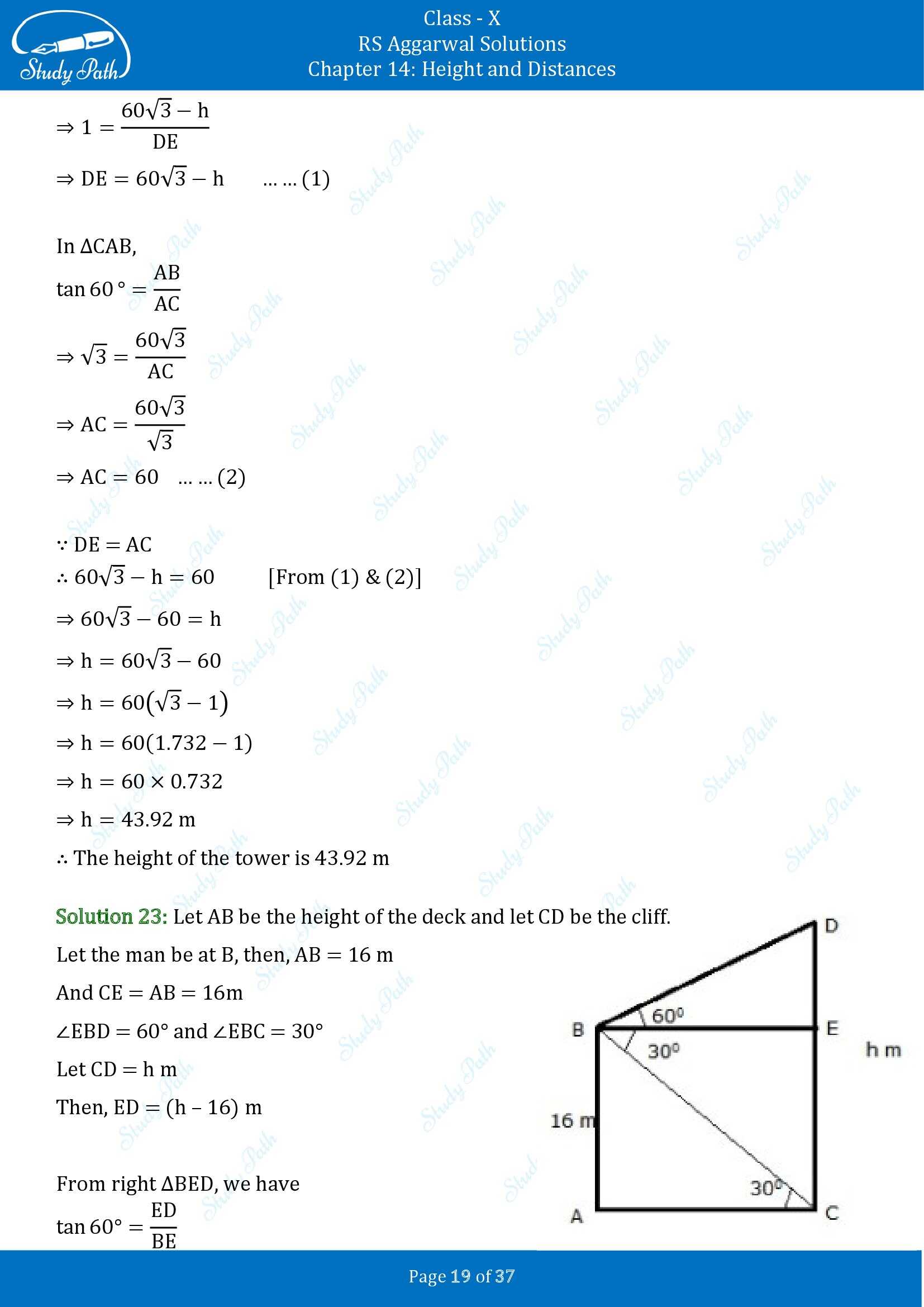 RS Aggarwal Solutions for Class 10 Chapter 14 Height and Distances Exercise 14 00019