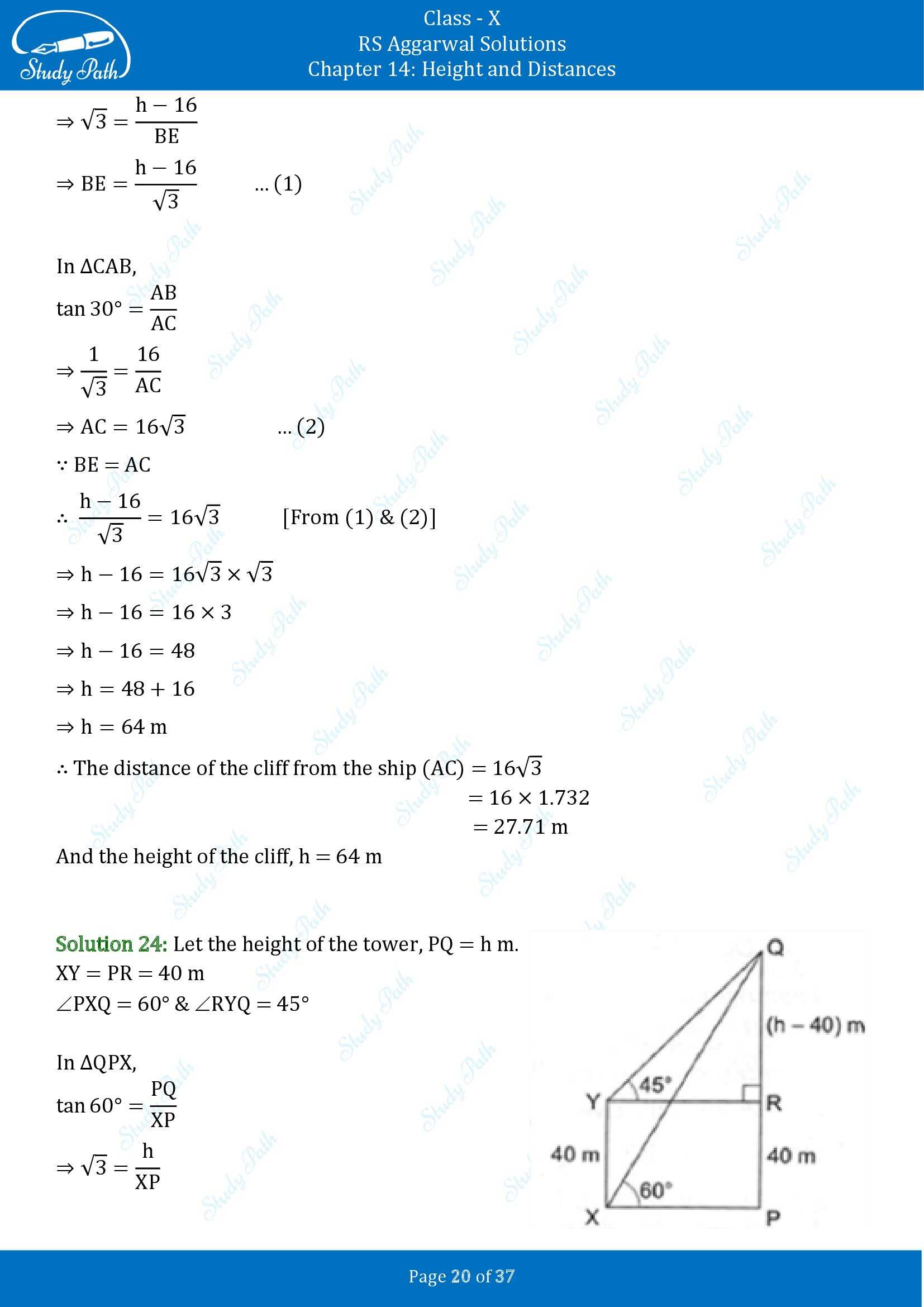 RS Aggarwal Solutions for Class 10 Chapter 14 Height and Distances Exercise 14 00020