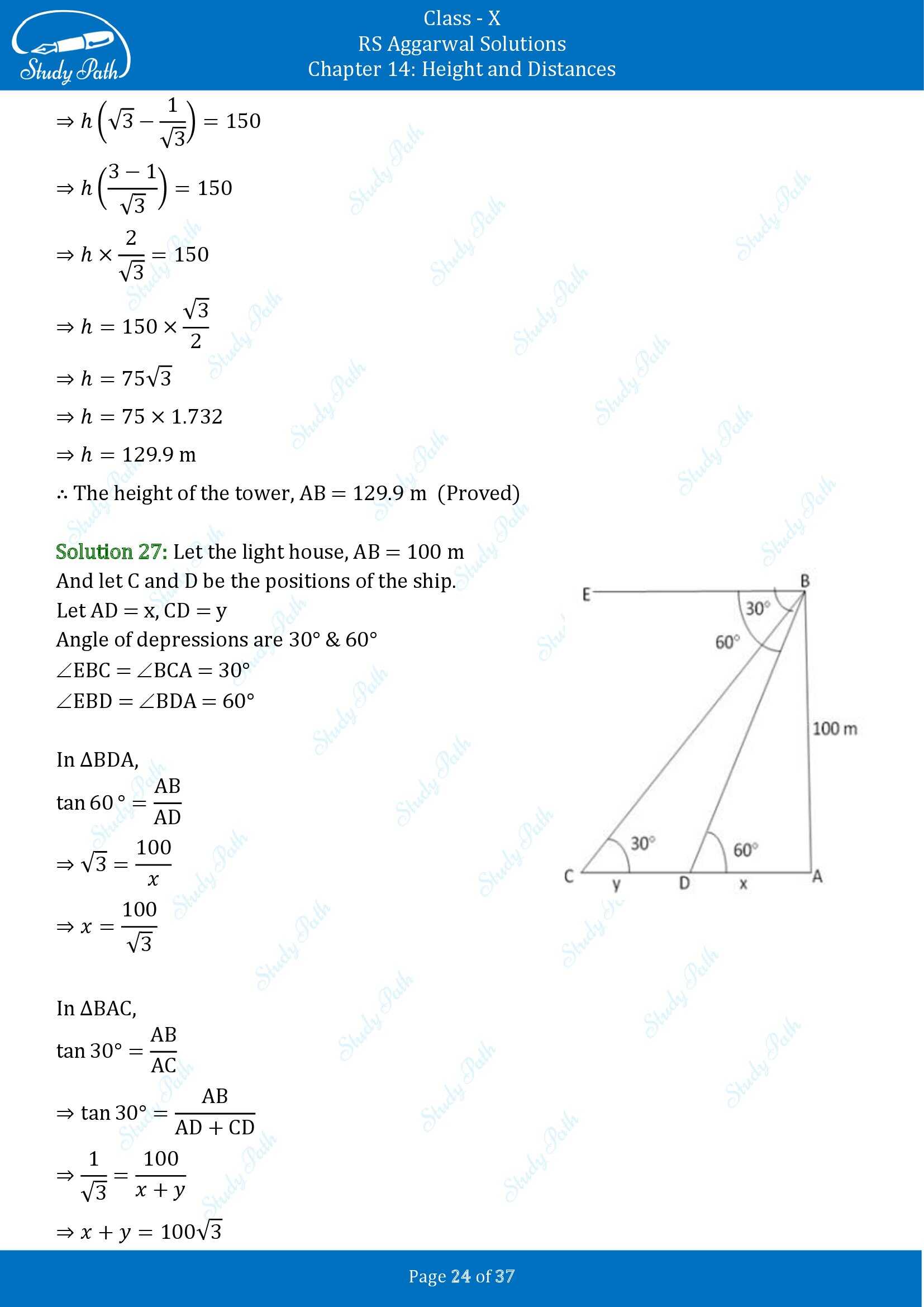 RS Aggarwal Solutions for Class 10 Chapter 14 Height and Distances Exercise 14 00024