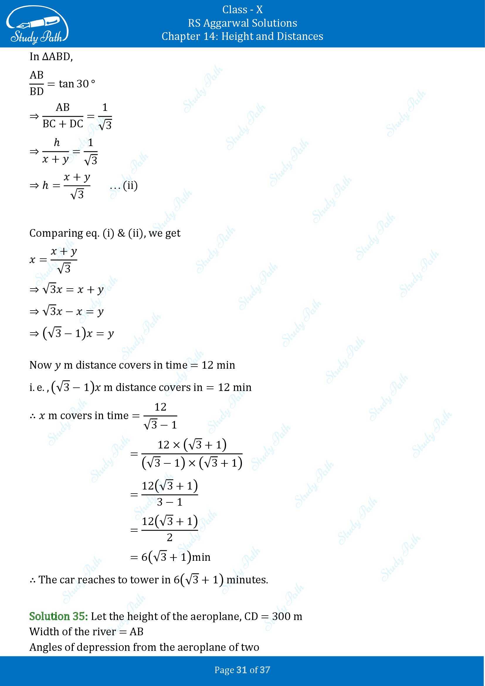RS Aggarwal Solutions for Class 10 Chapter 14 Height and Distances Exercise 14 00031