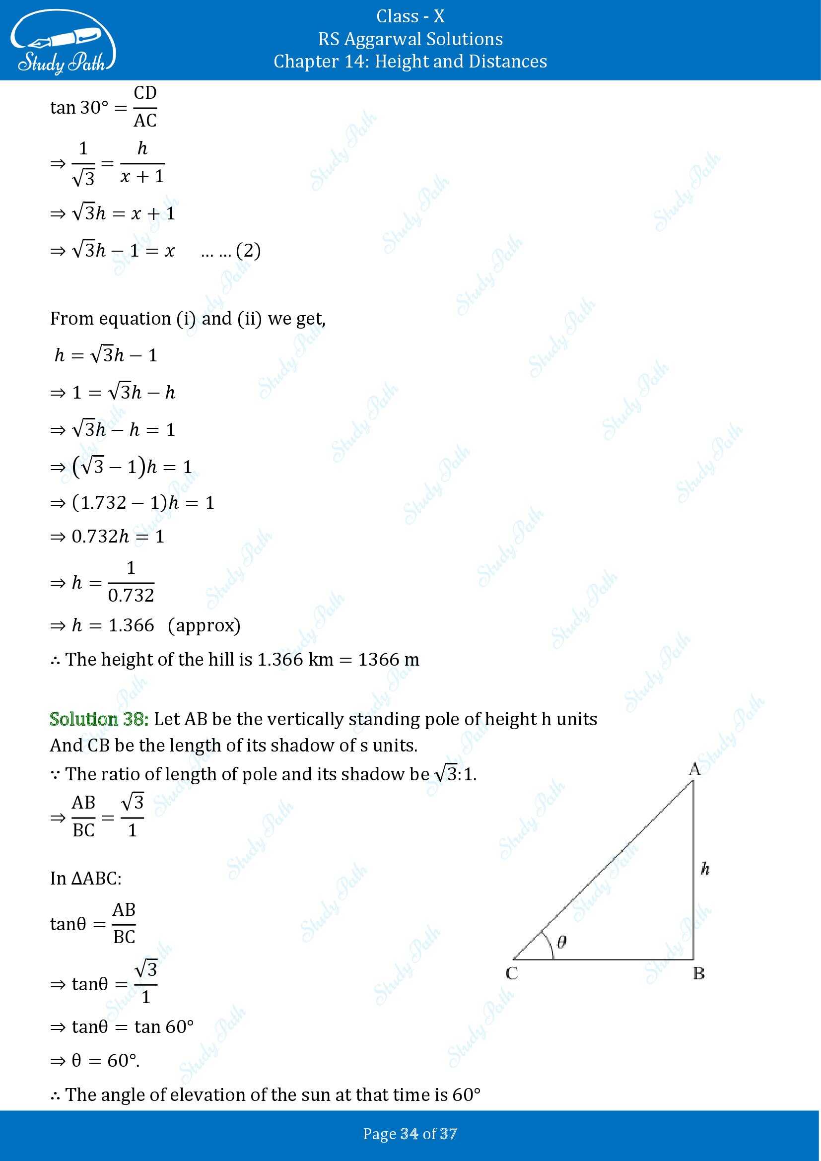 RS Aggarwal Solutions for Class 10 Chapter 14 Height and Distances Exercise 14 00034