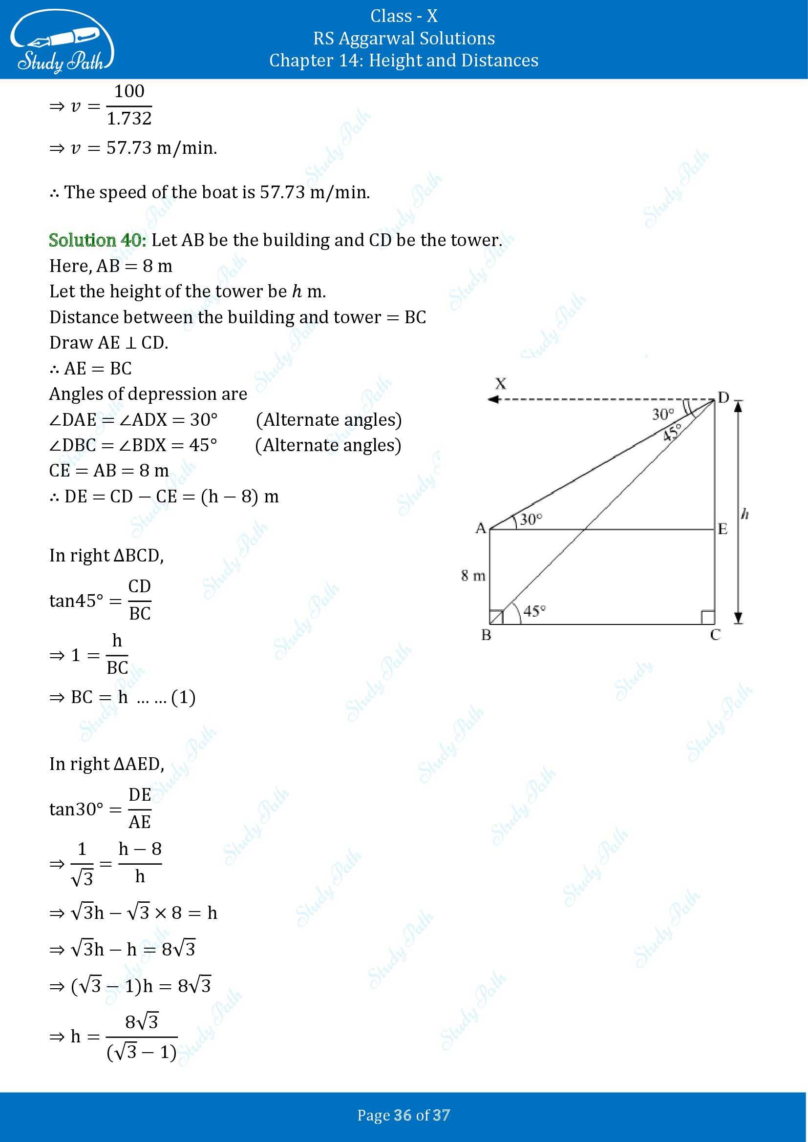 RS Aggarwal Solutions for Class 10 Chapter 14 Height and Distances Exercise 14 00036