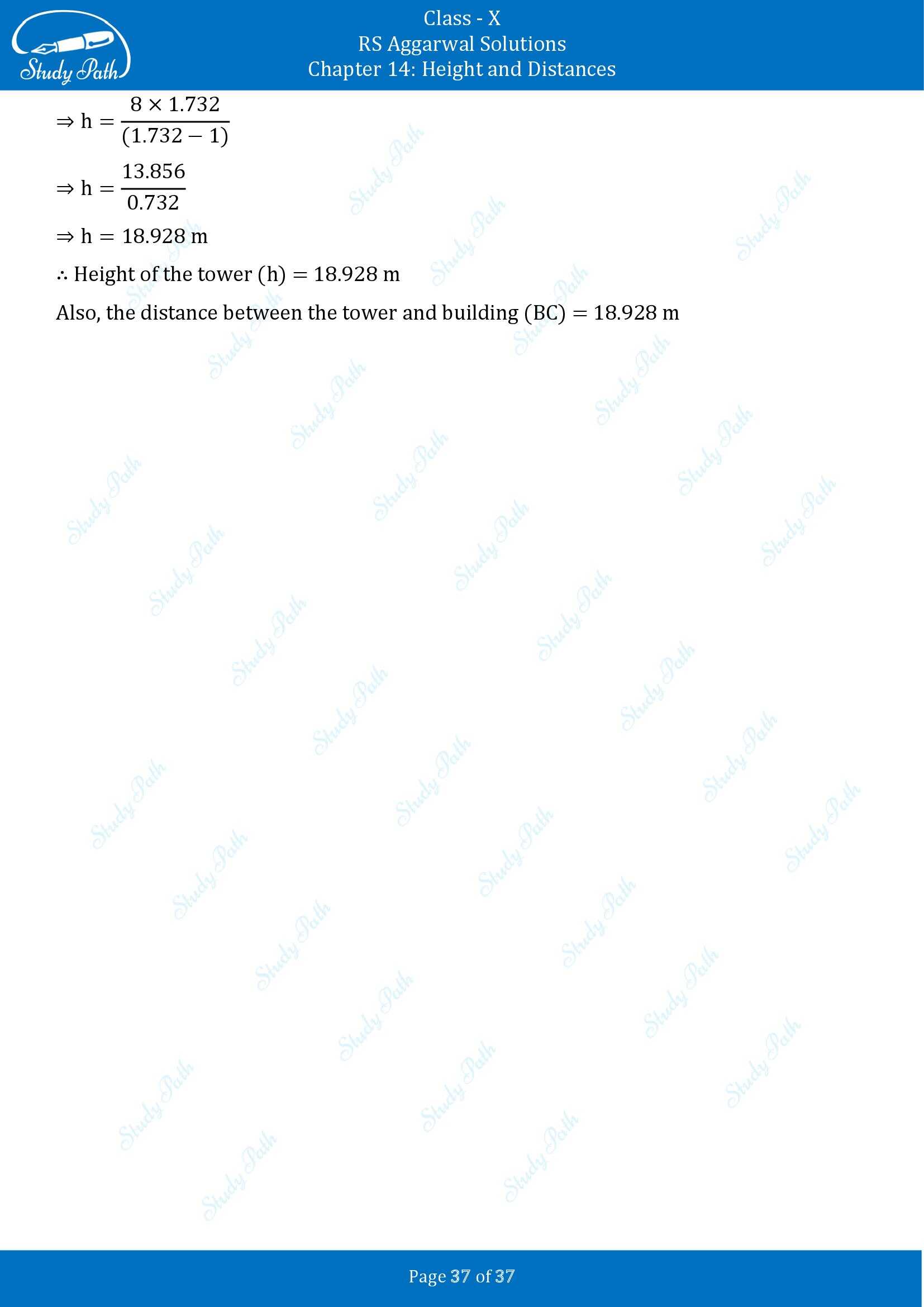 RS Aggarwal Solutions for Class 10 Chapter 14 Height and Distances Exercise 14 00037