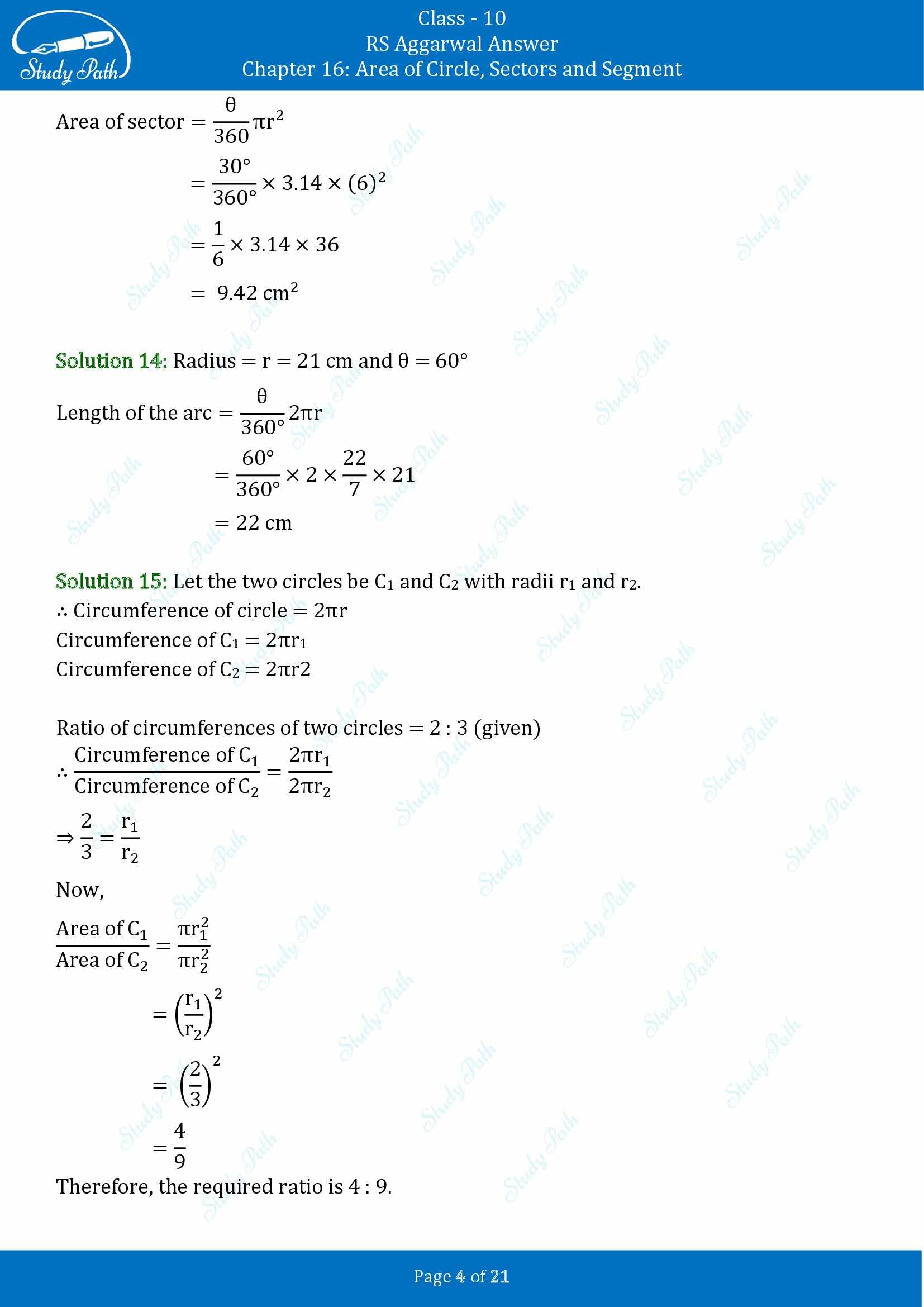 RS Aggarwal Solutions for Class 10 Chapter 16 Area of Circle Sector and Segment Exercise 16B 00004