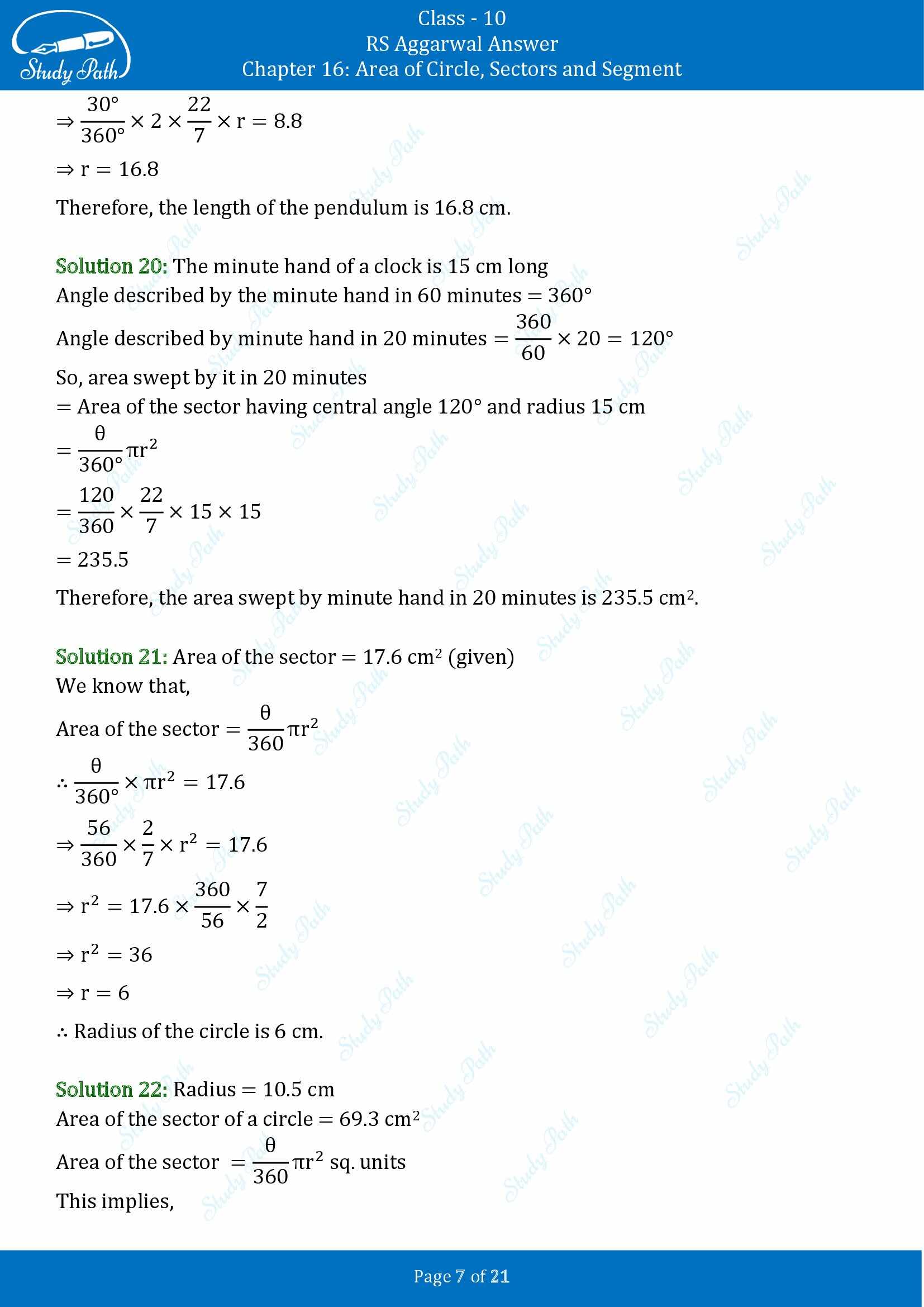RS Aggarwal Solutions for Class 10 Chapter 16 Area of Circle Sector and Segment Exercise 16B 00007
