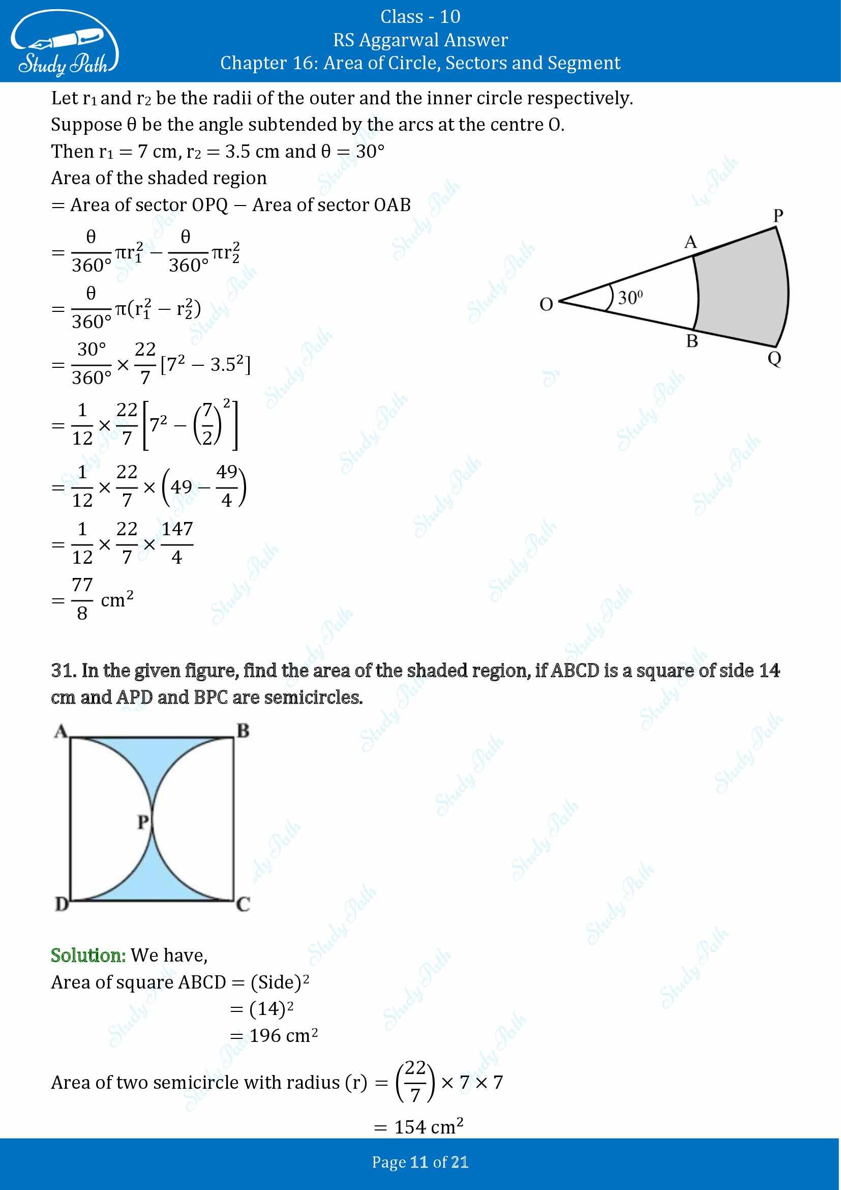 RS Aggarwal Solutions for Class 10 Chapter 16 Area of Circle Sector and Segment Exercise 16B 00011
