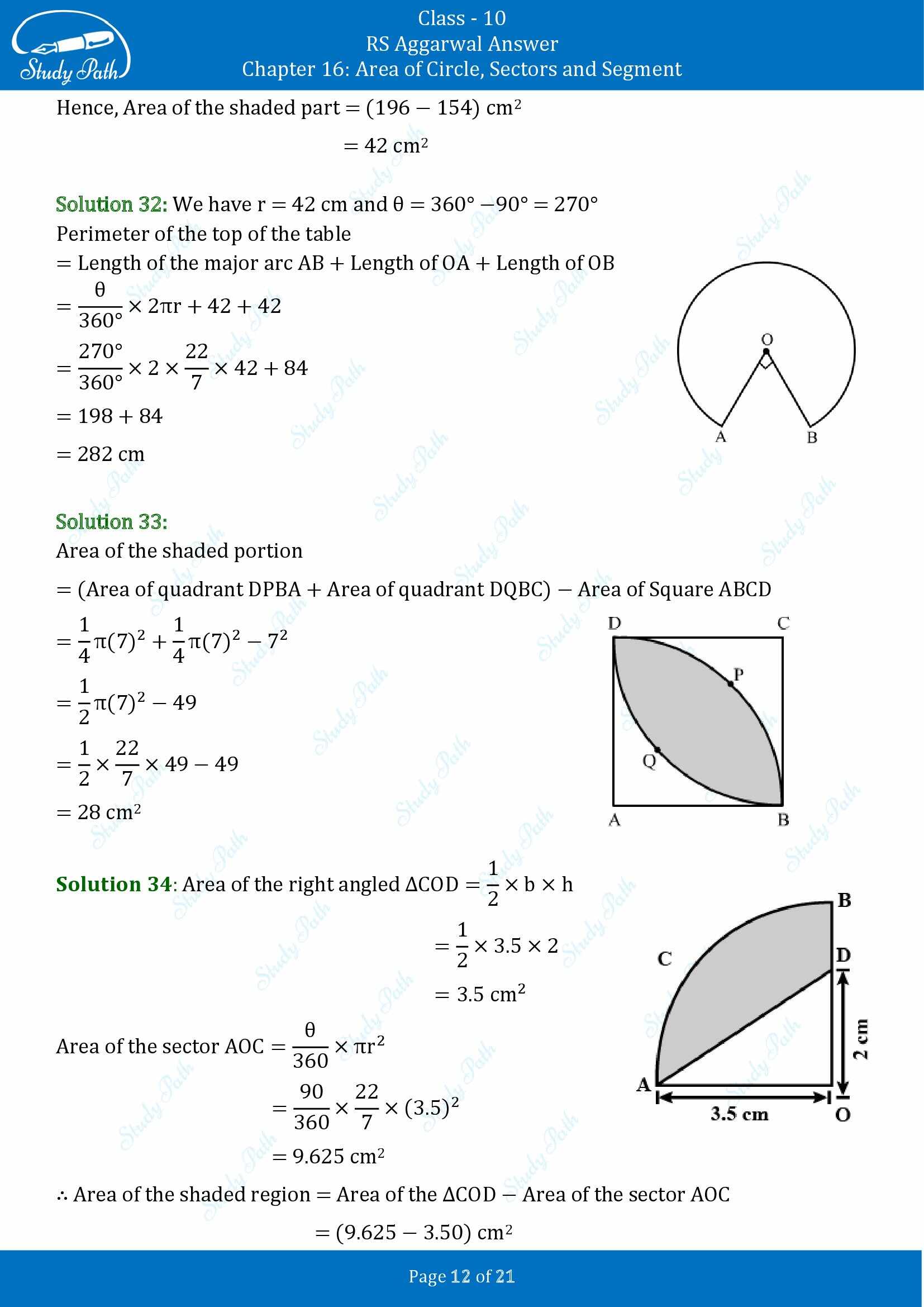 RS Aggarwal Solutions for Class 10 Chapter 16 Area of Circle Sector and Segment Exercise 16B 00012