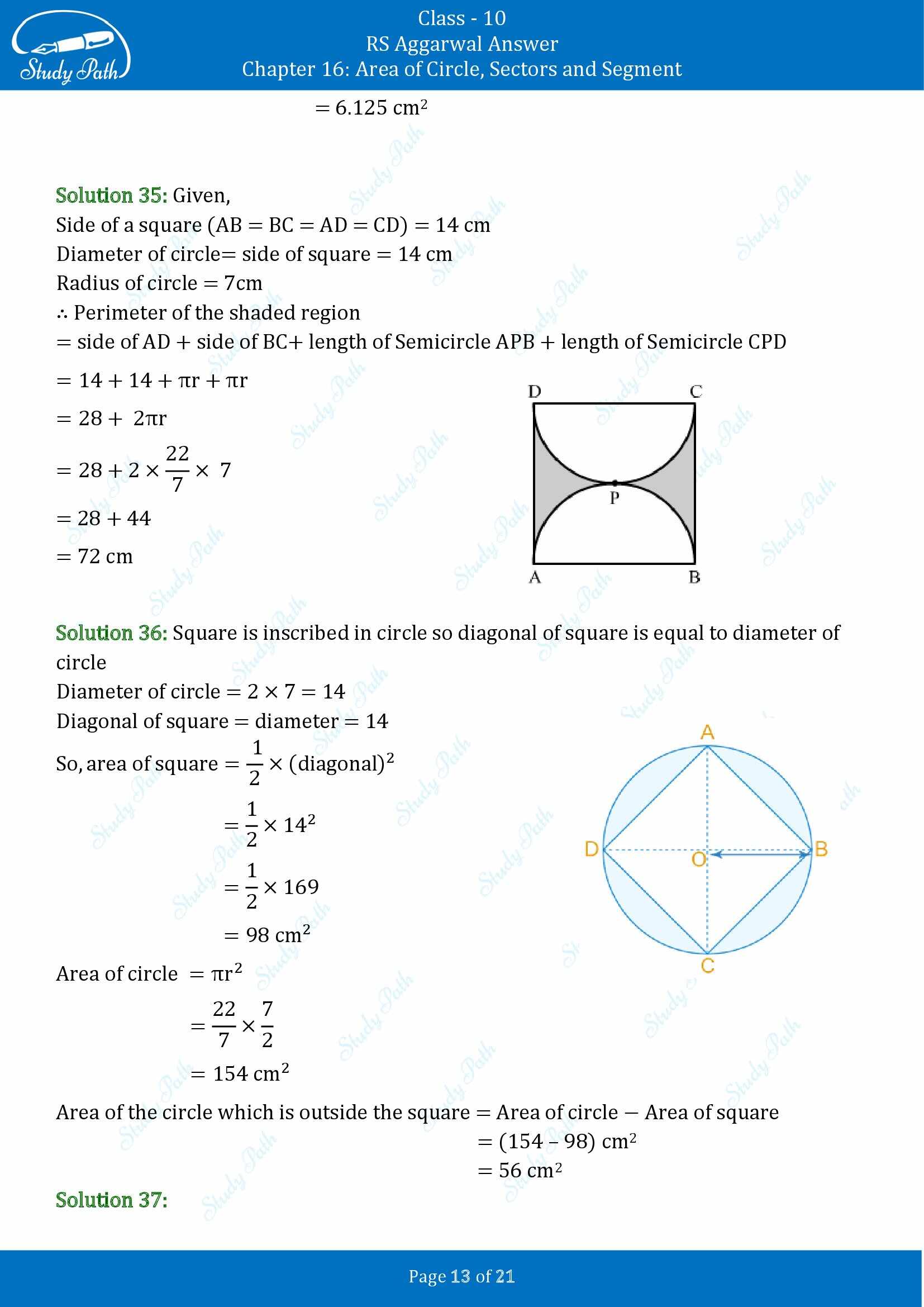 RS Aggarwal Solutions for Class 10 Chapter 16 Area of Circle Sector and Segment Exercise 16B 00013