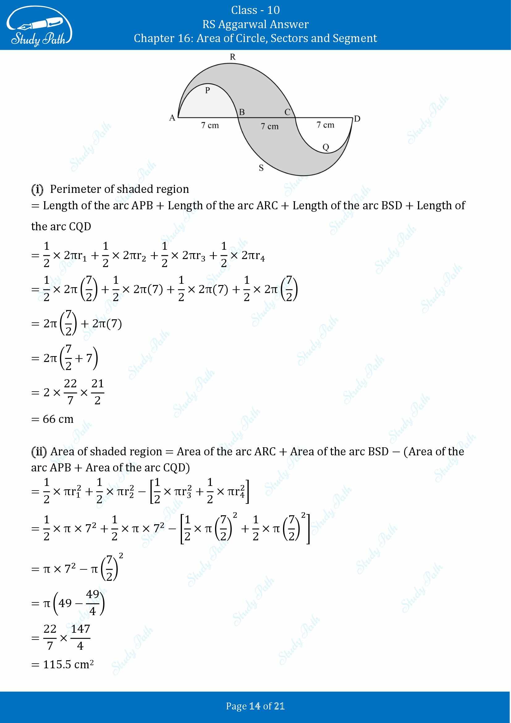 RS Aggarwal Solutions for Class 10 Chapter 16 Area of Circle Sector and Segment Exercise 16B 00014