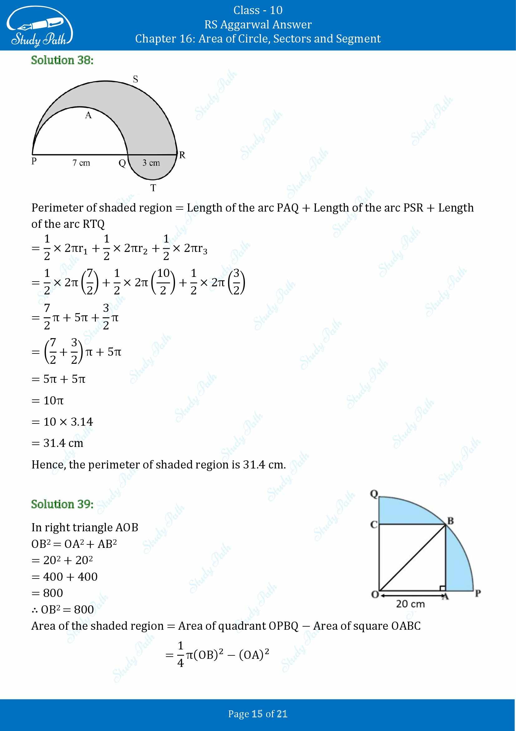 RS Aggarwal Solutions for Class 10 Chapter 16 Area of Circle Sector and Segment Exercise 16B 00015