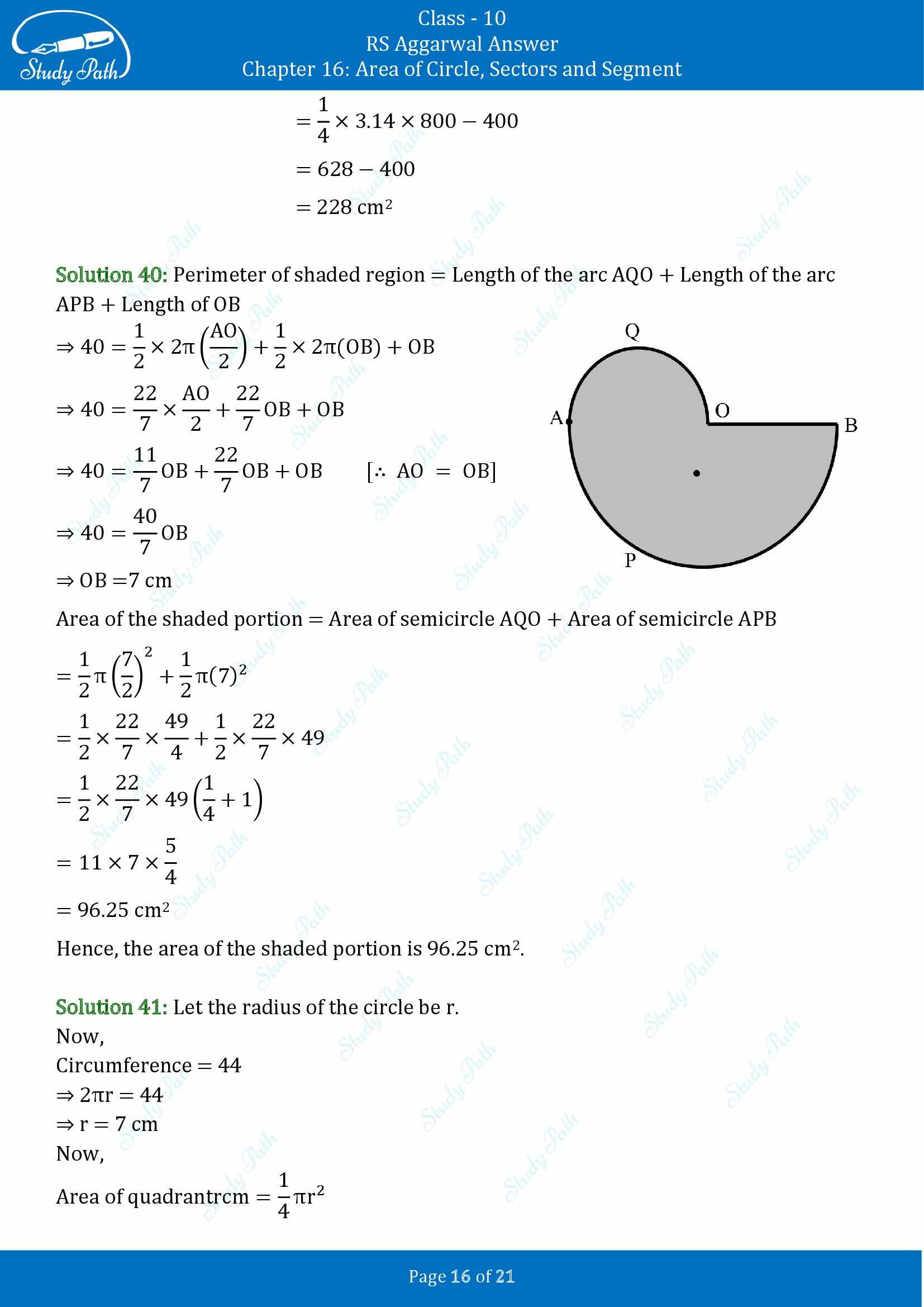 RS Aggarwal Solutions for Class 10 Chapter 16 Area of Circle Sector and Segment Exercise 16B 00016