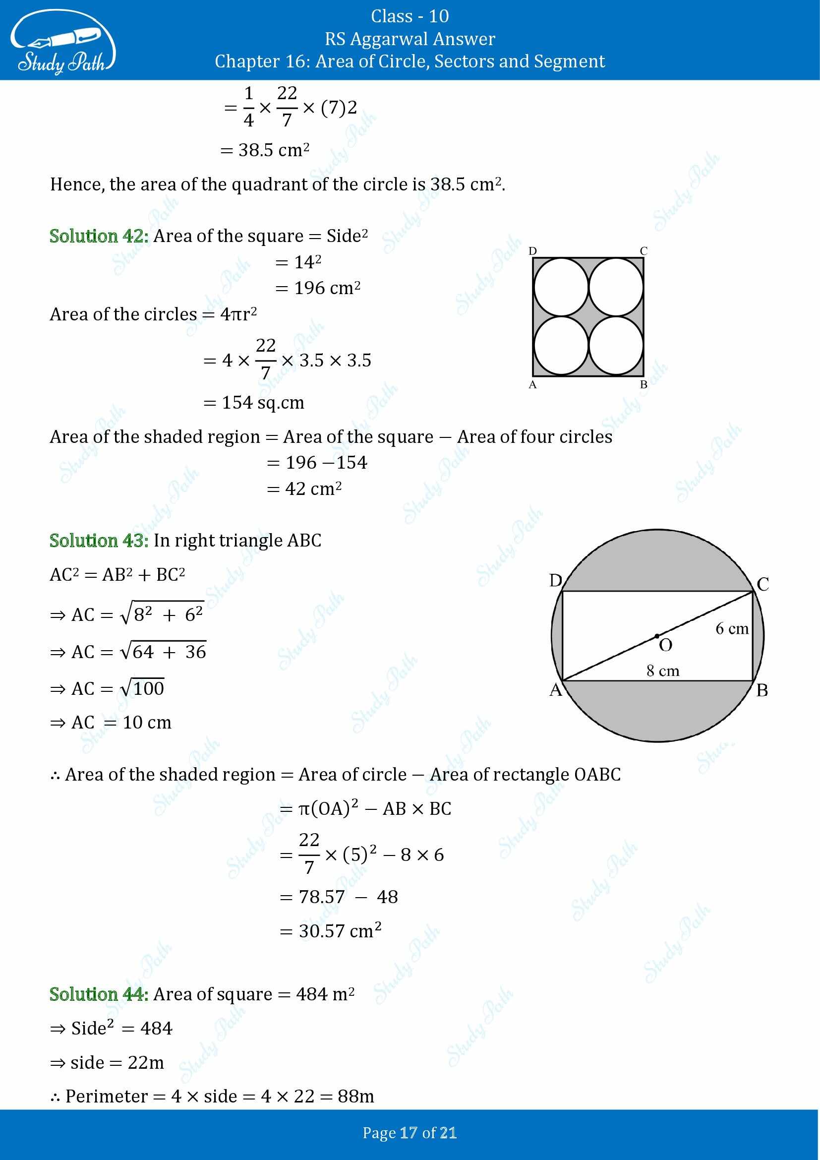 RS Aggarwal Solutions for Class 10 Chapter 16 Area of Circle Sector and Segment Exercise 16B 00017