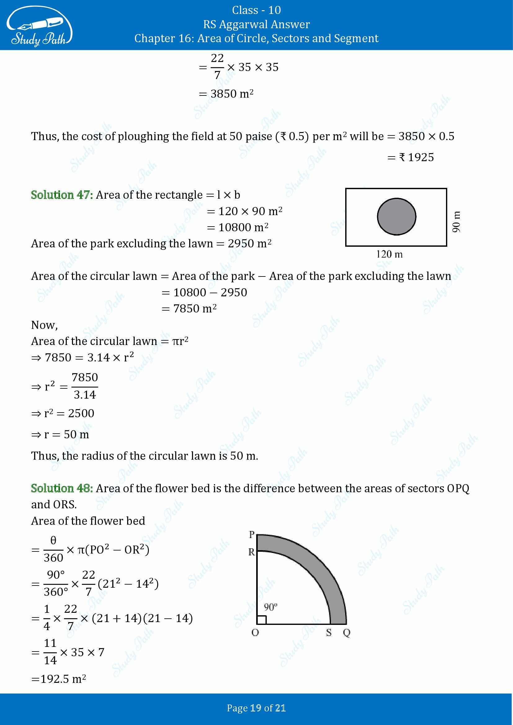 RS Aggarwal Solutions for Class 10 Chapter 16 Area of Circle Sector and Segment Exercise 16B 00019