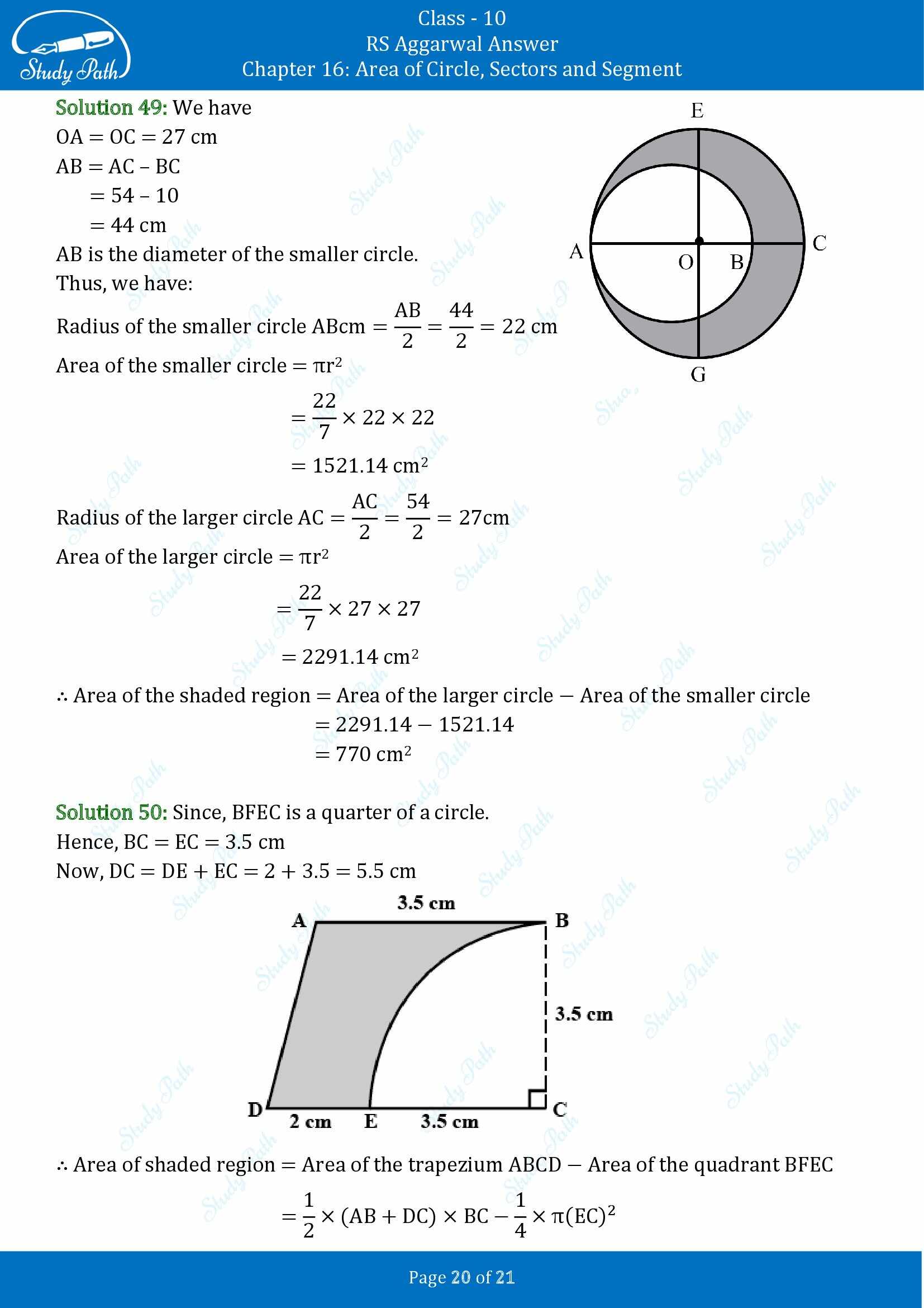 RS Aggarwal Solutions for Class 10 Chapter 16 Area of Circle Sector and Segment Exercise 16B 00020
