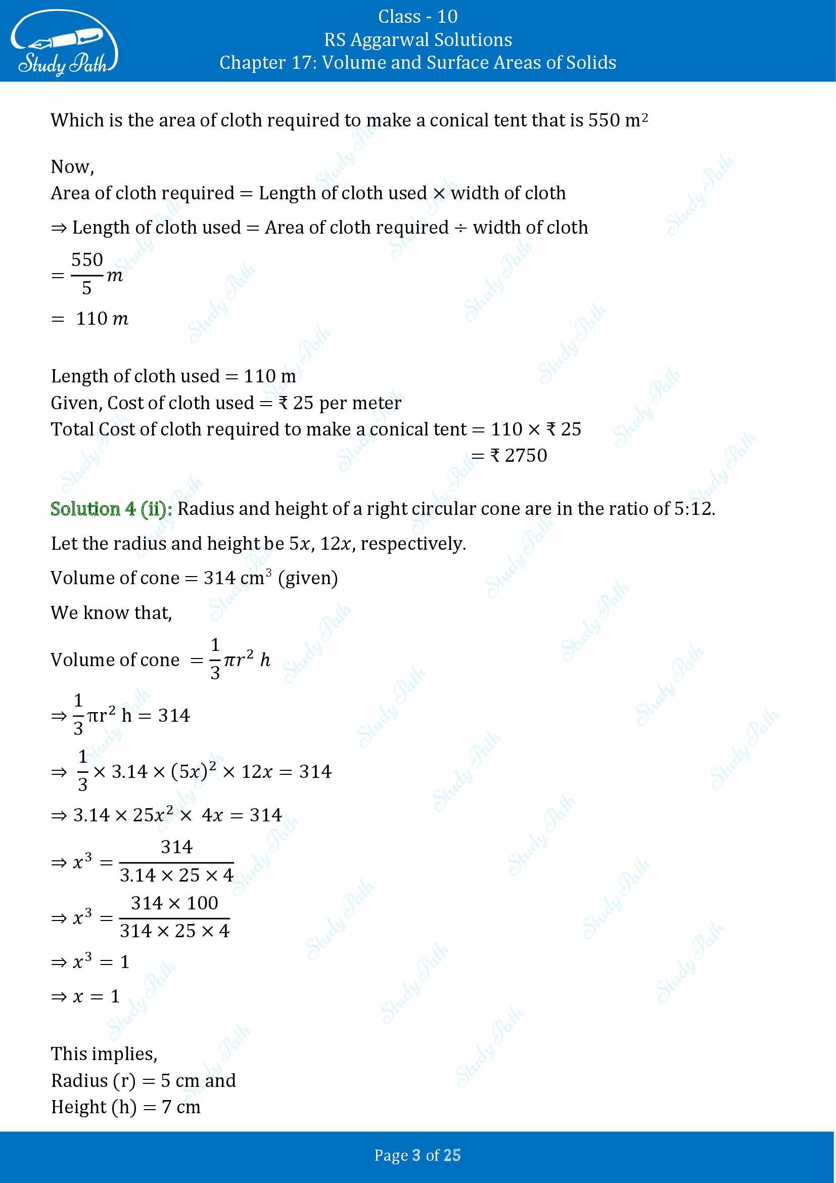 RS Aggarwal Solutions for Class 10 Chapter 17 Volume and Surface Areas of Solids Exercise 17A 00003