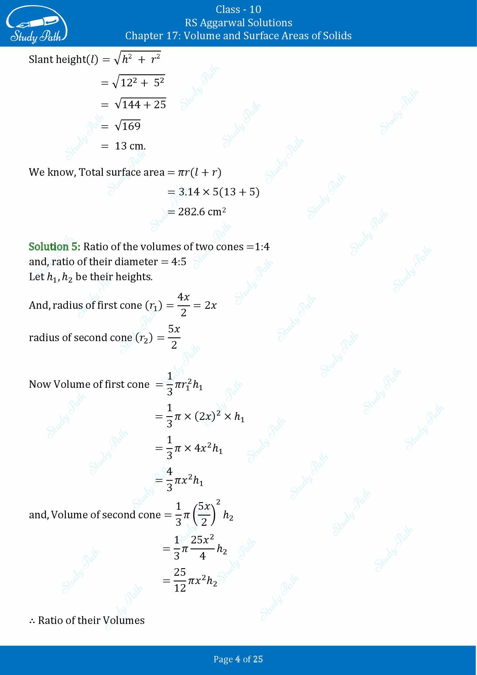 RS Aggarwal Solutions for Class 10 Chapter 17 Volume and Surface Areas of Solids Exercise 17A 00004